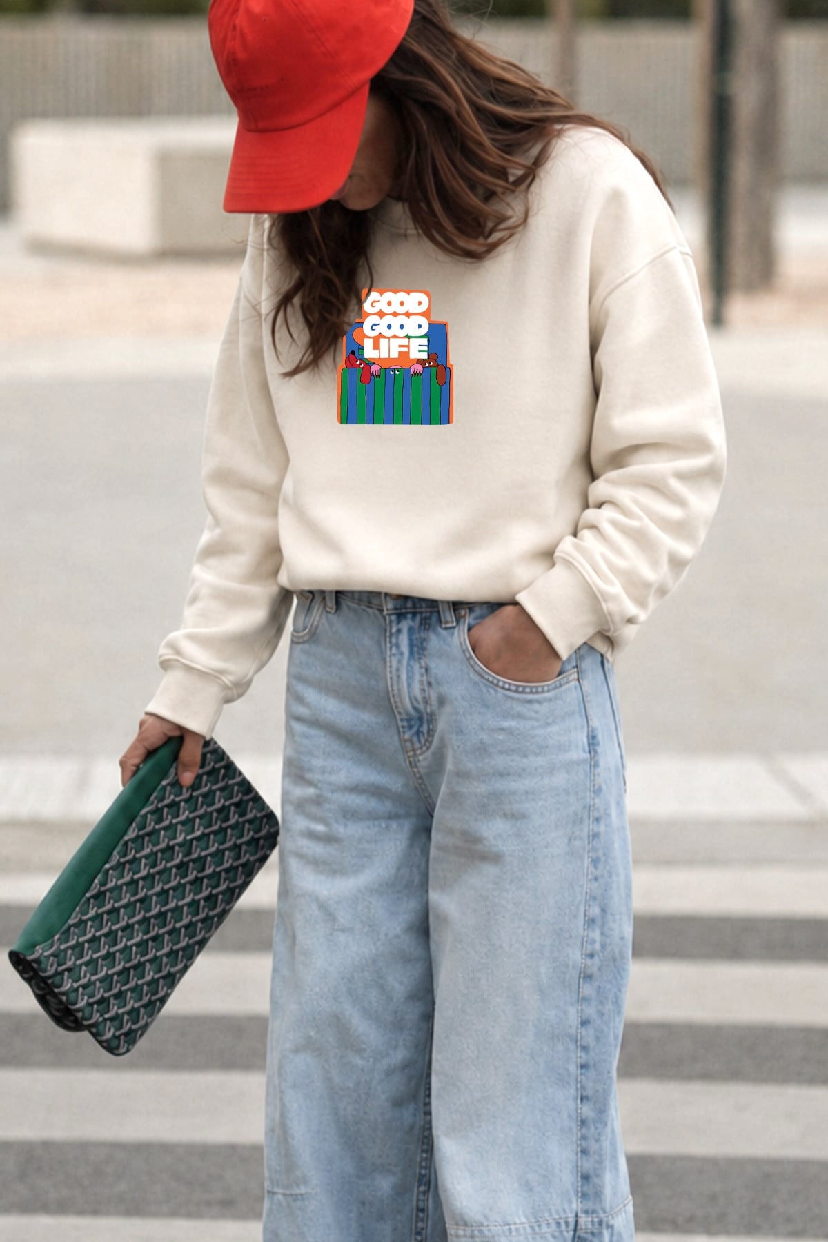 Monila Kadın Premium Kumaş 3 İplik Şardonlu Baskılı Sweatshirt