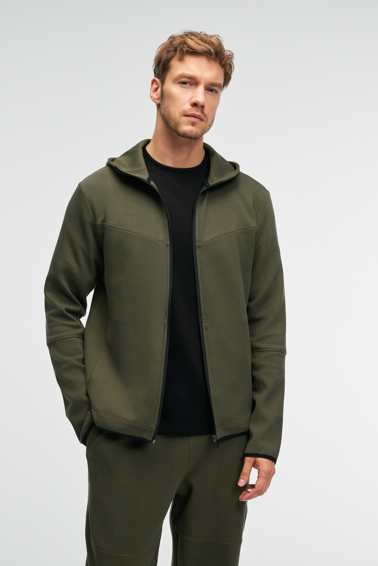 GRIMELANGE Erkek Kapüşonlu Baskılı Fermuarlı HAKİ Sweatshirt görsel 2