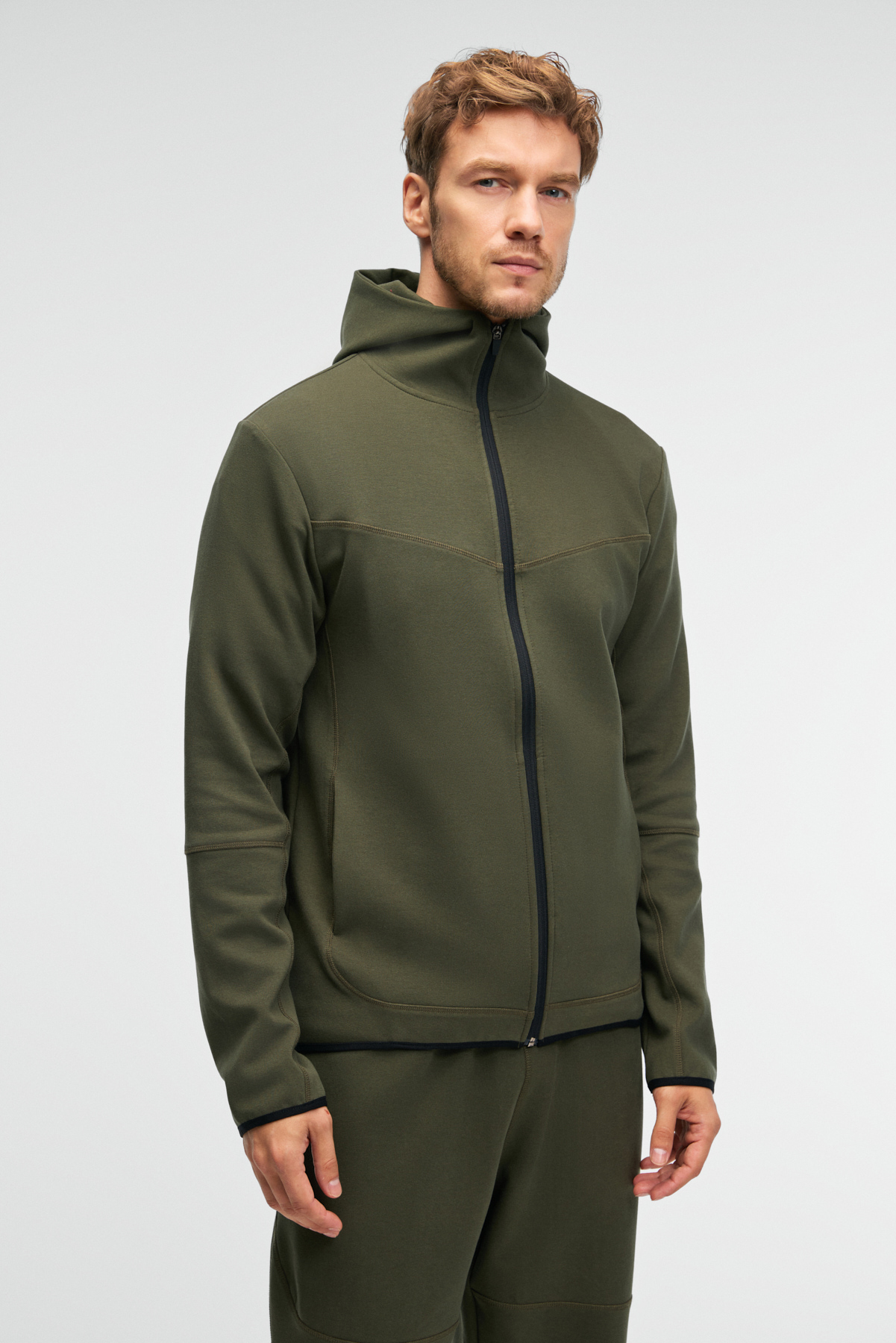 GRIMELANGE Erkek Kapüşonlu Baskılı Fermuarlı HAKİ Sweatshirt görsel 3