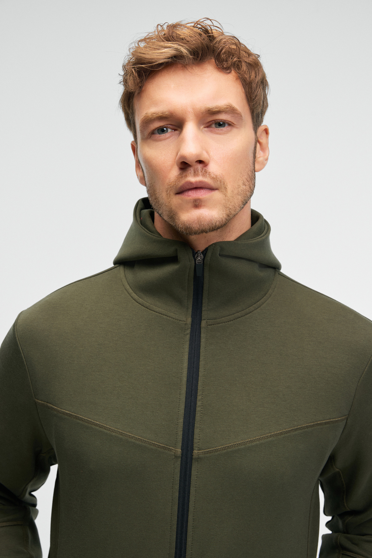 GRIMELANGE Erkek Kapüşonlu Baskılı Fermuarlı HAKİ Sweatshirt görsel 4