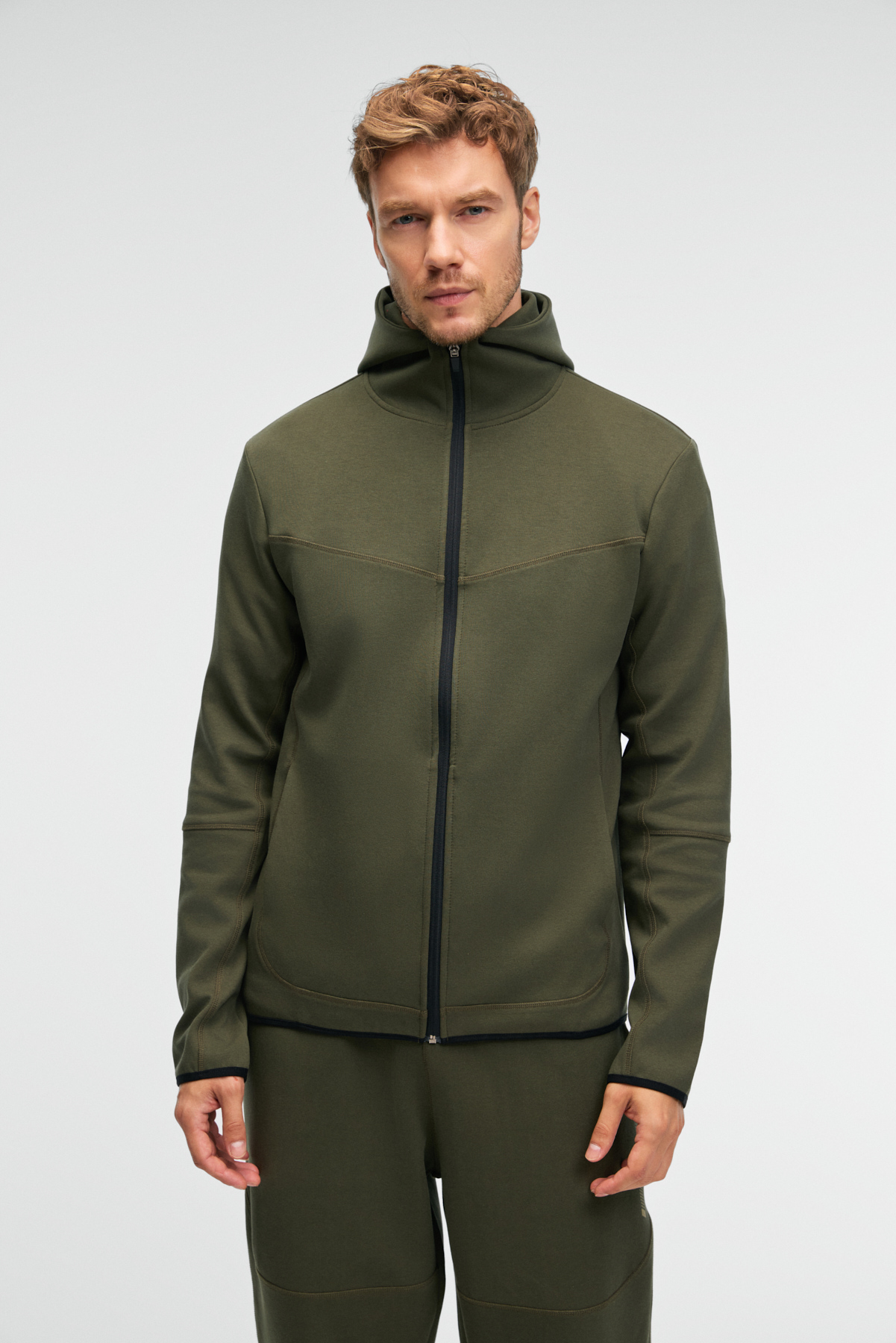 GRIMELANGE Erkek Kapüşonlu Baskılı Fermuarlı HAKİ Sweatshirt görsel 5