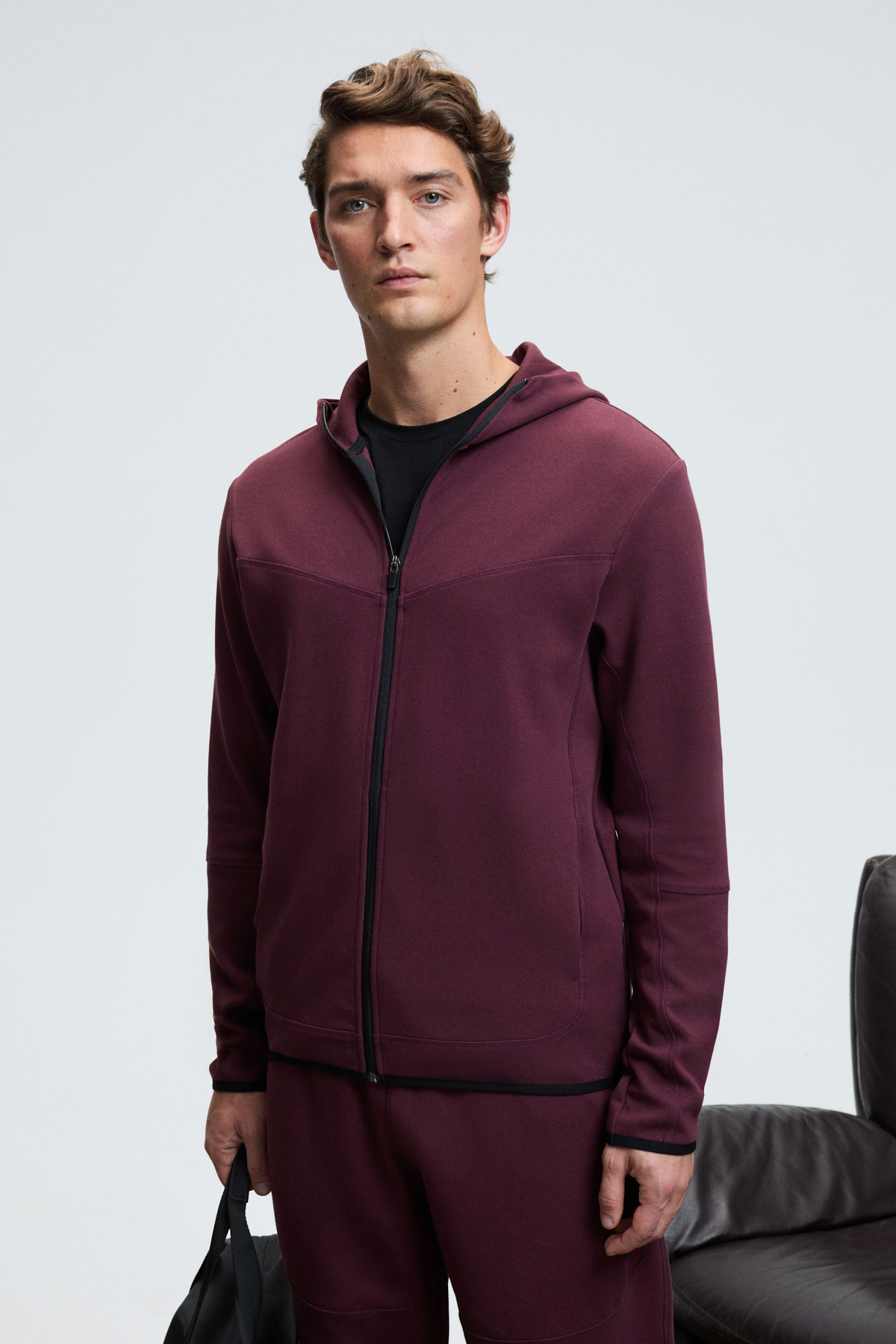GRIMELANGE Erkek Kapüşonlu Baskılı Fermuarlı BORDO Sweatshirt