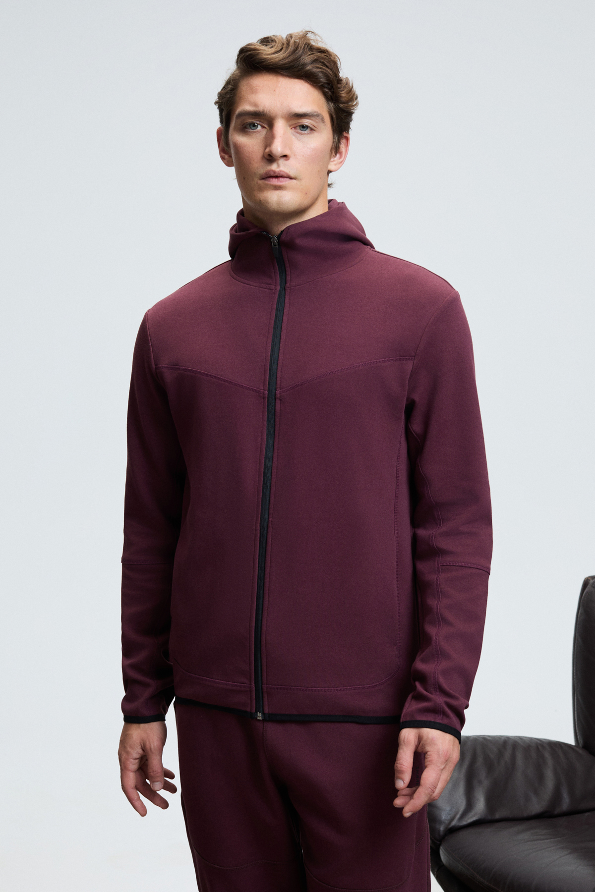 GRIMELANGE Erkek Kapüşonlu Baskılı Fermuarlı BORDO Sweatshirt görsel 2