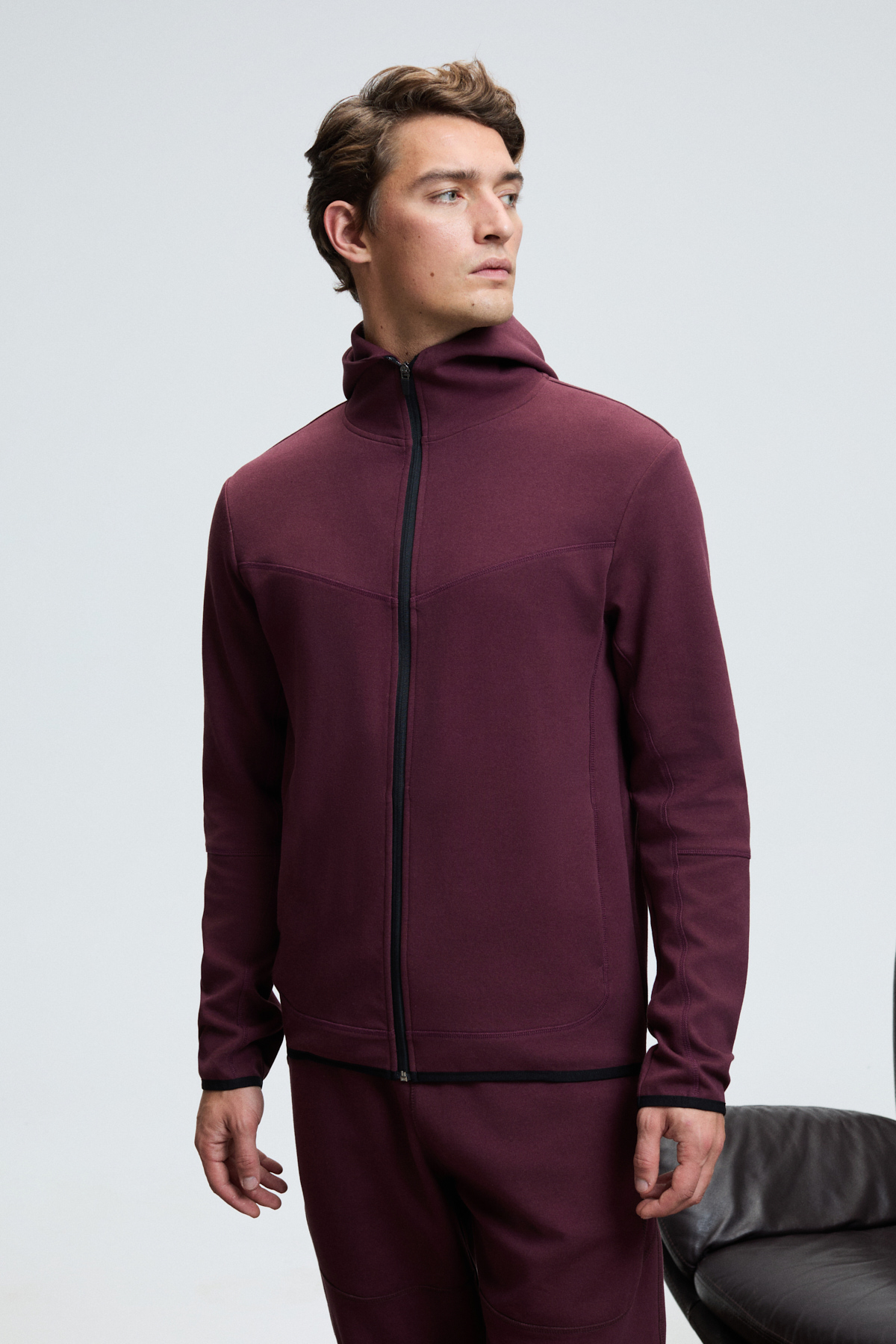 GRIMELANGE Erkek Kapüşonlu Baskılı Fermuarlı BORDO Sweatshirt görsel 3