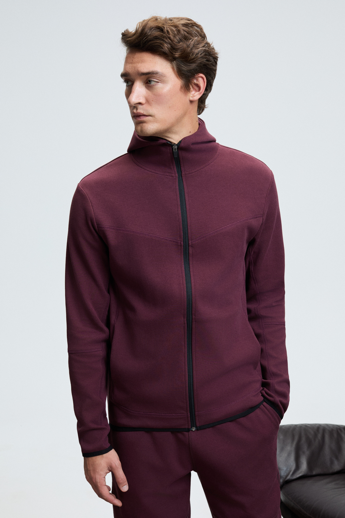 GRIMELANGE Erkek Kapüşonlu Baskılı Fermuarlı BORDO Sweatshirt görsel 4