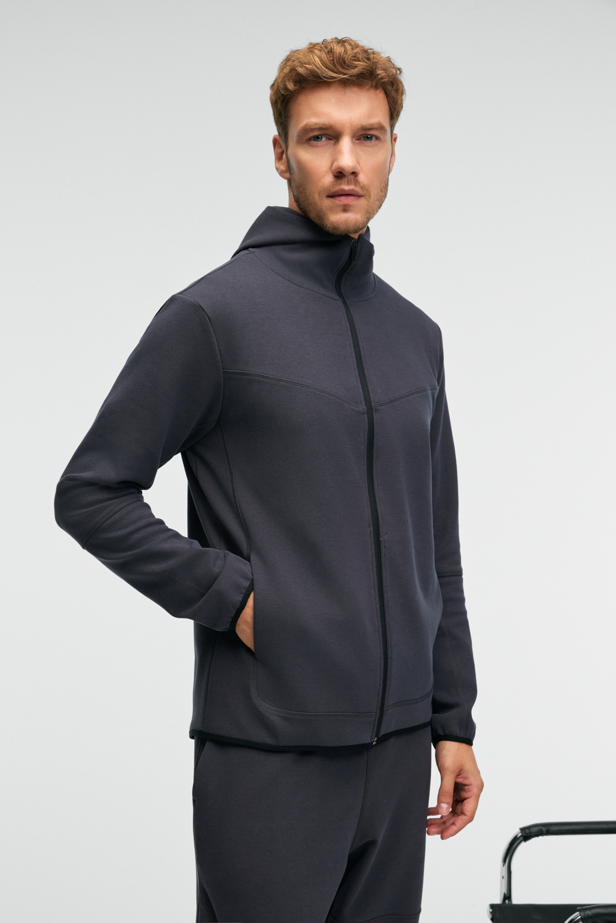 GRIMELANGE Erkek Kapüşonlu Baskılı Fermuarlı ANTRASİT Sweatshirt