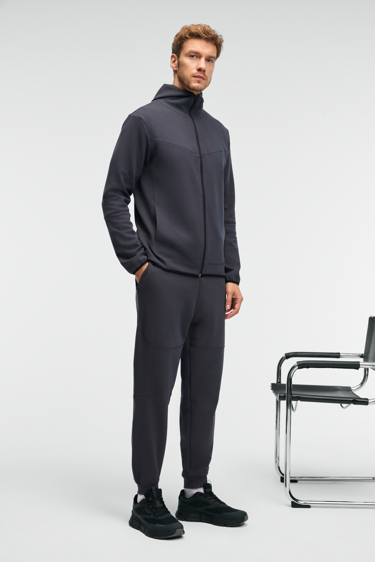 GRIMELANGE Erkek Kapüşonlu Baskılı Fermuarlı ANTRASİT Sweatshirt görsel 3