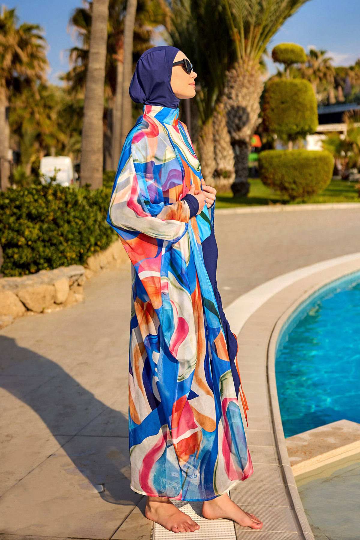 Marina Renkli Desenli İpeksi Kimono Pareo P2508