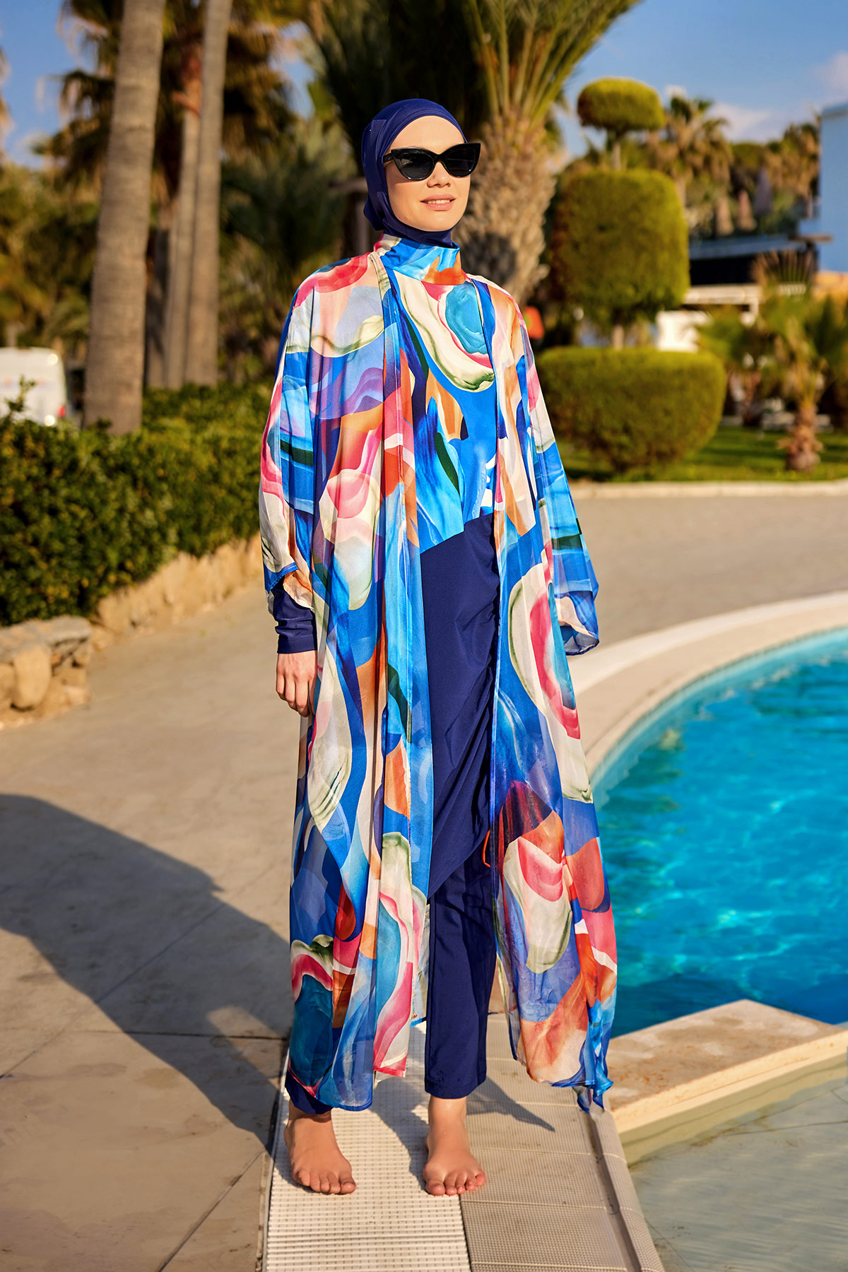 Marina Renkli Desenli İpeksi Kimono Pareo P2508 görsel 2