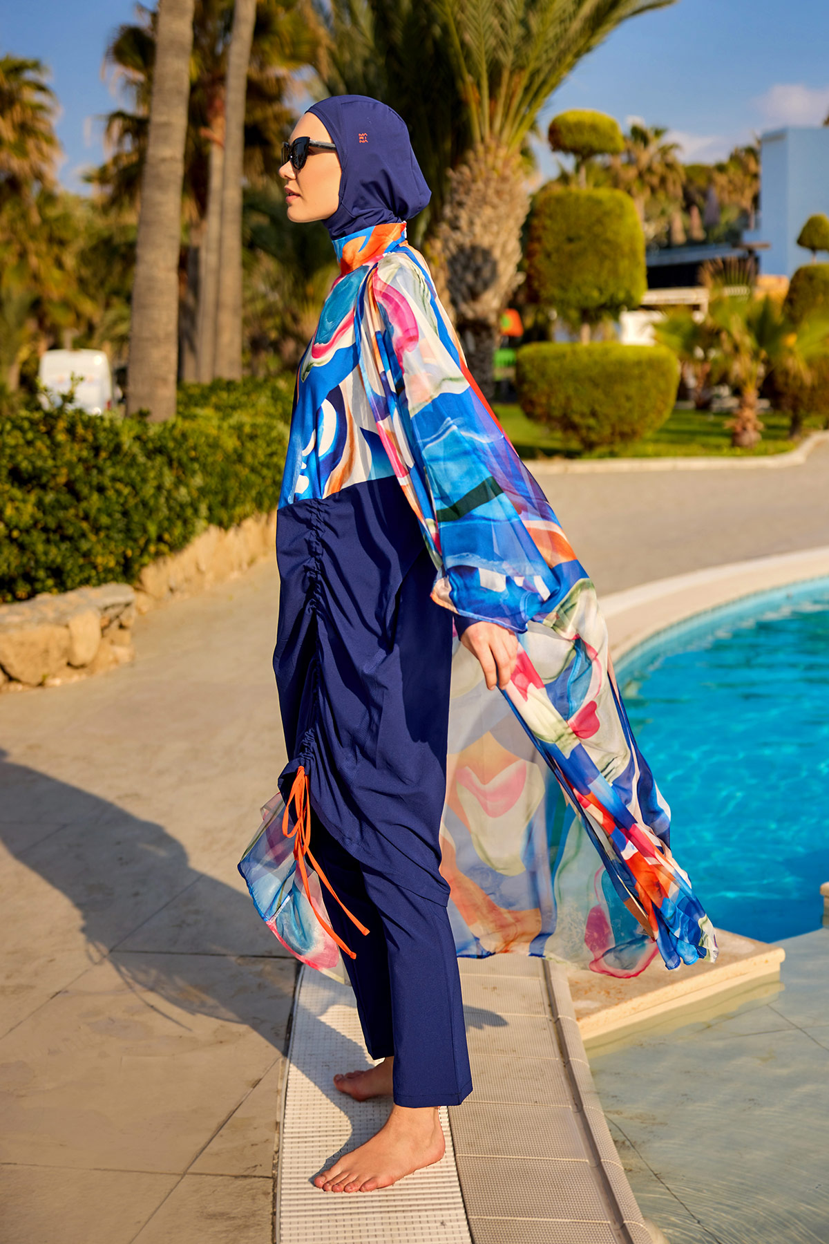 Marina Renkli Desenli İpeksi Kimono Pareo P2508 görsel 3