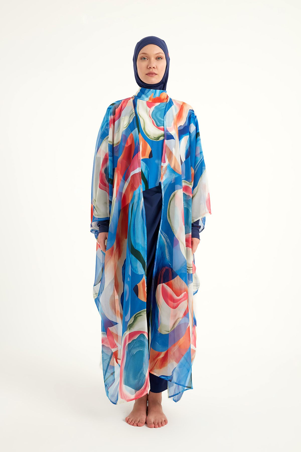 Marina Renkli Desenli İpeksi Kimono Pareo P2508 görsel 5