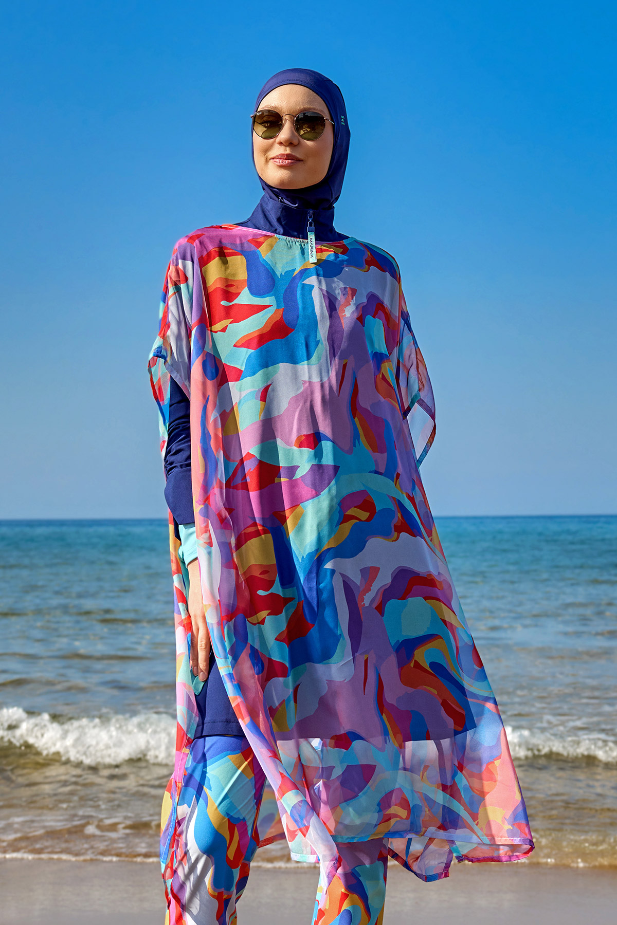 Marina Renkli Desenli İpeksi Kimono Pareo P2505