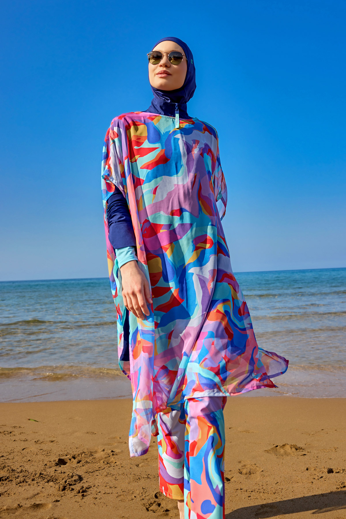 Marina Renkli Desenli İpeksi Kimono Pareo P2505 görsel 3