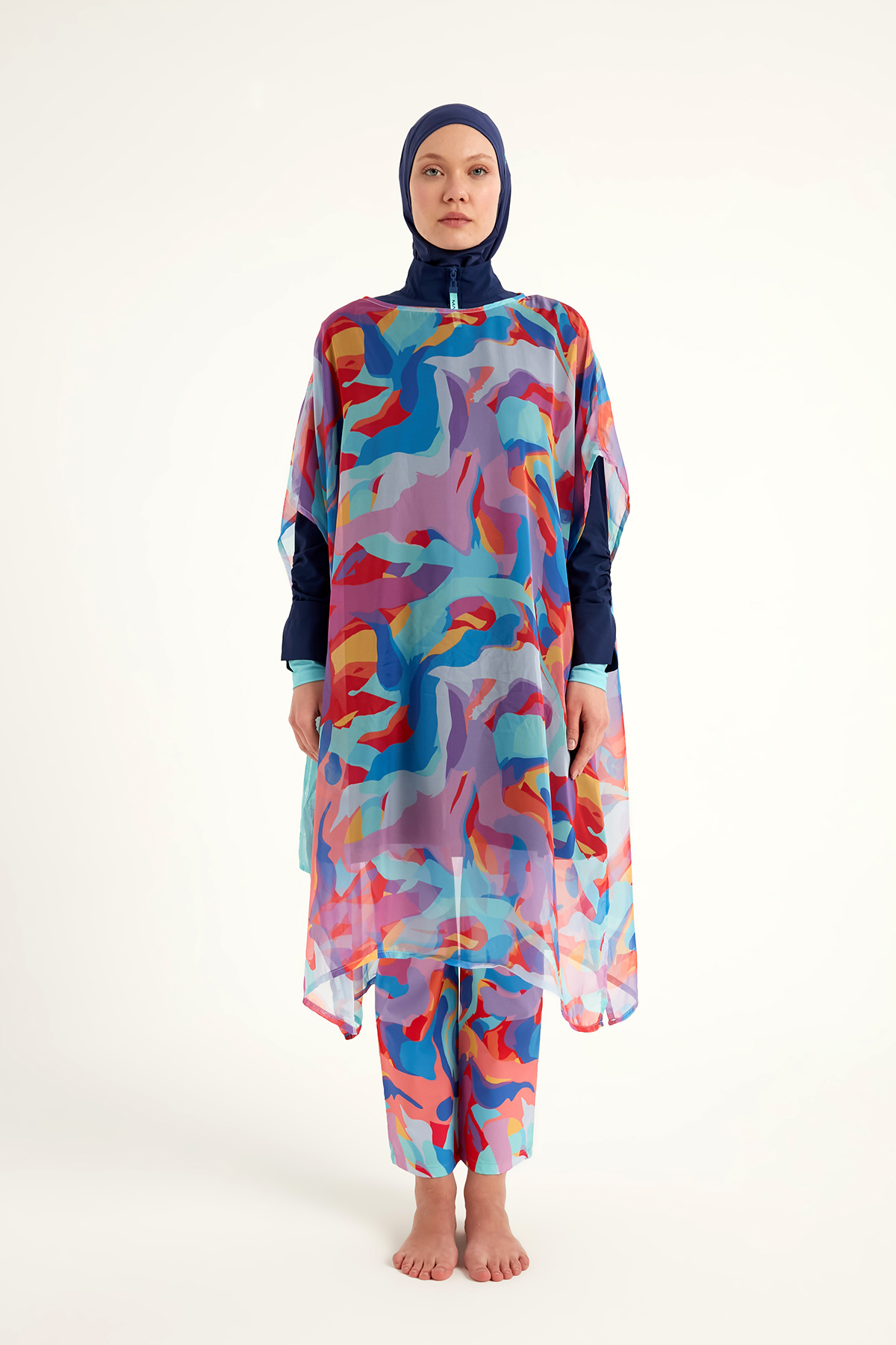 Marina Renkli Desenli İpeksi Kimono Pareo P2505 görsel 5