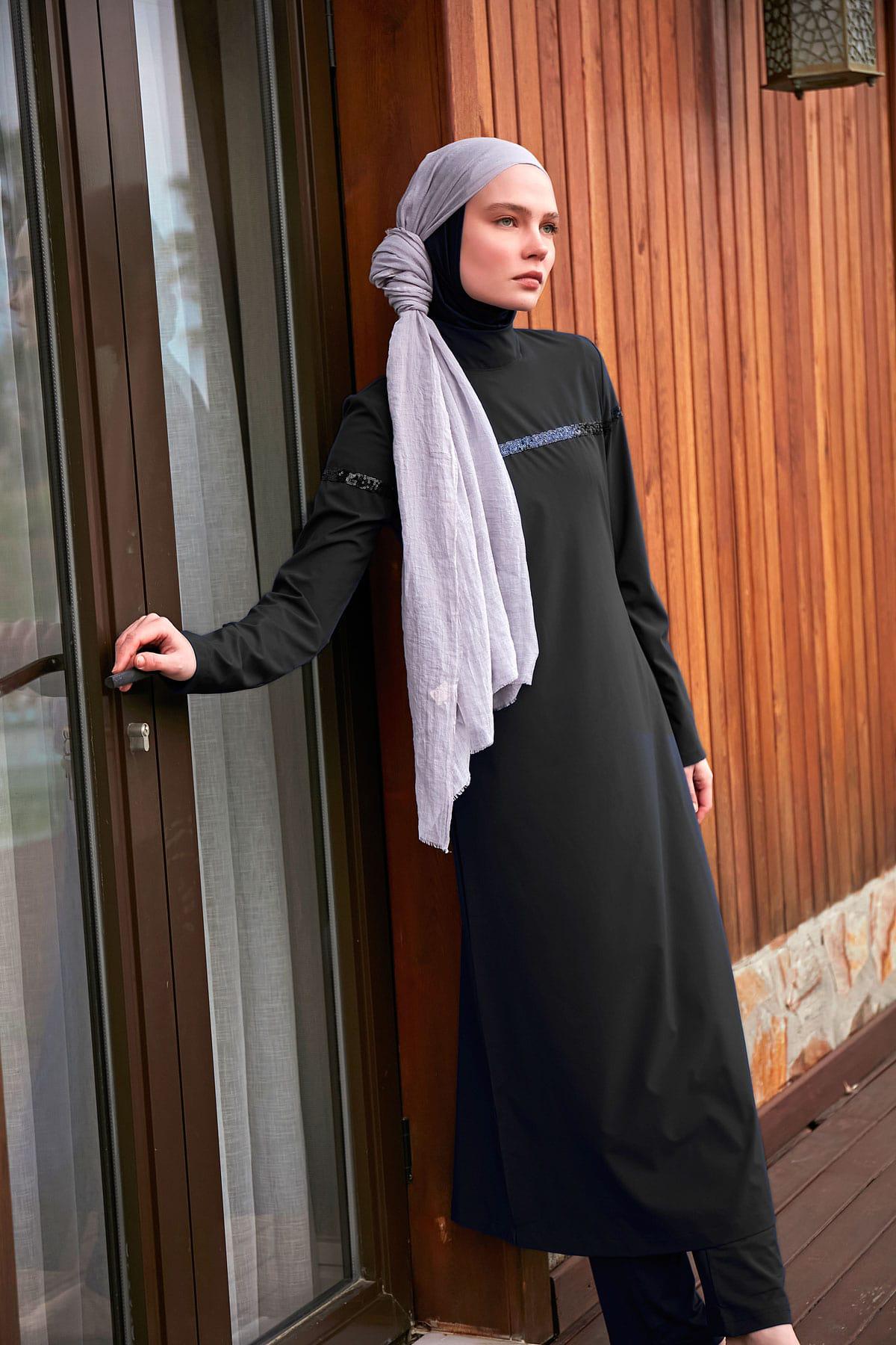 Marina Paraşüt Siyah Tam Kapalı Tesettür Mayo M2433 görsel 3