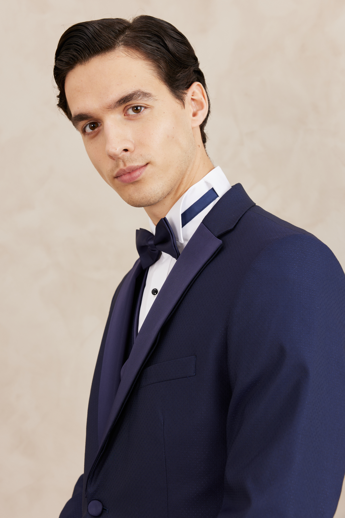 Altınyıldız Classics Erkek Lacivert Slim Fit Dar Kesim Mono Yaka Desenli Yelekli Smokin Takım görsel 2