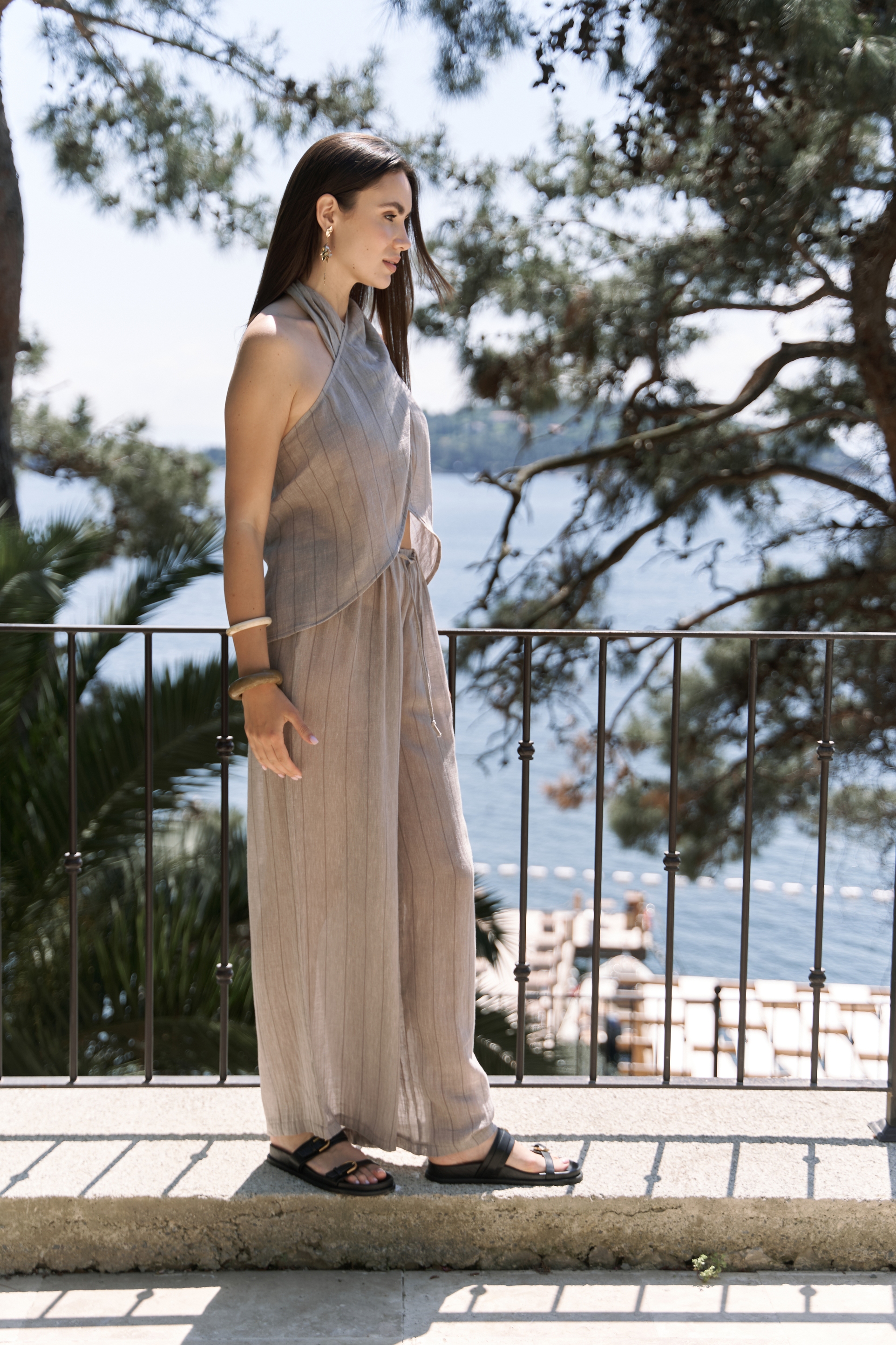 Bohemai Cadhas Boyundan Bağlamalı Vizon Crop Pantolon Takım görsel 4