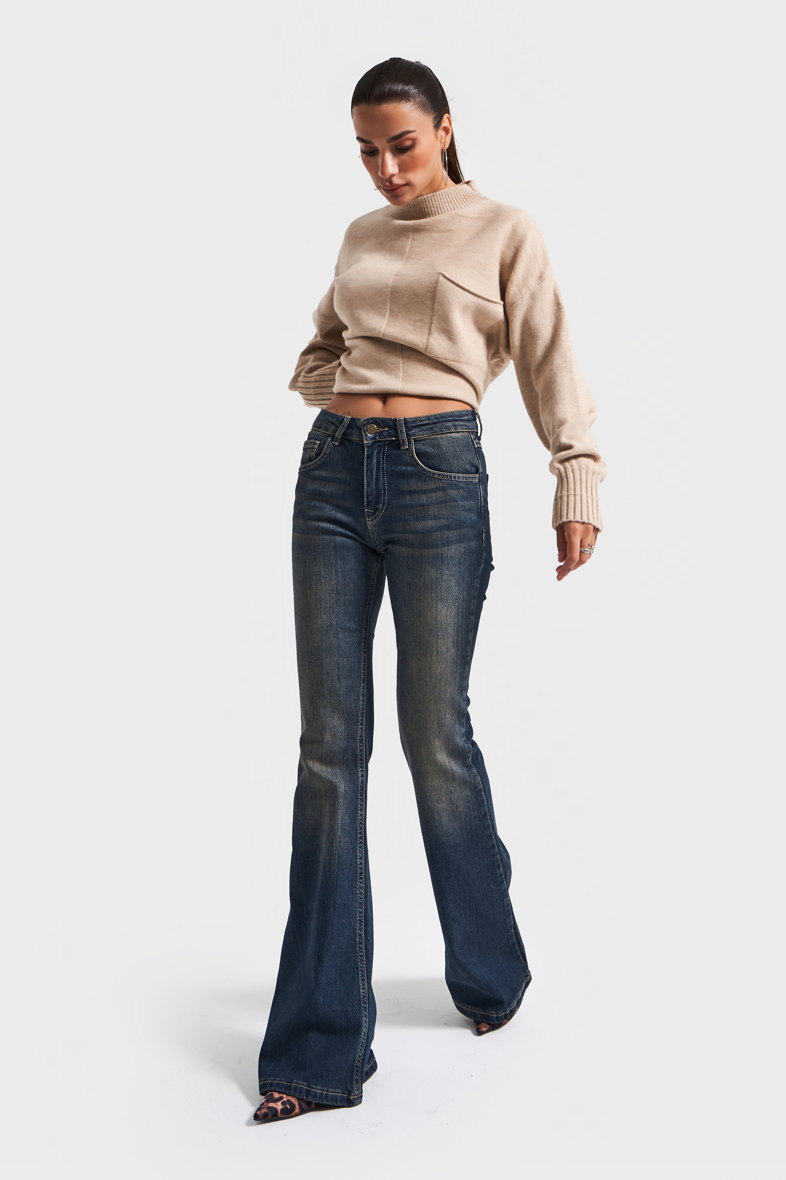 It's Basic Kadın T.Kot Rengi 2w5-8 Mid Rise Flare Fit İç Boy 83cm Esnek Kumaş Denim Jean görsel 5