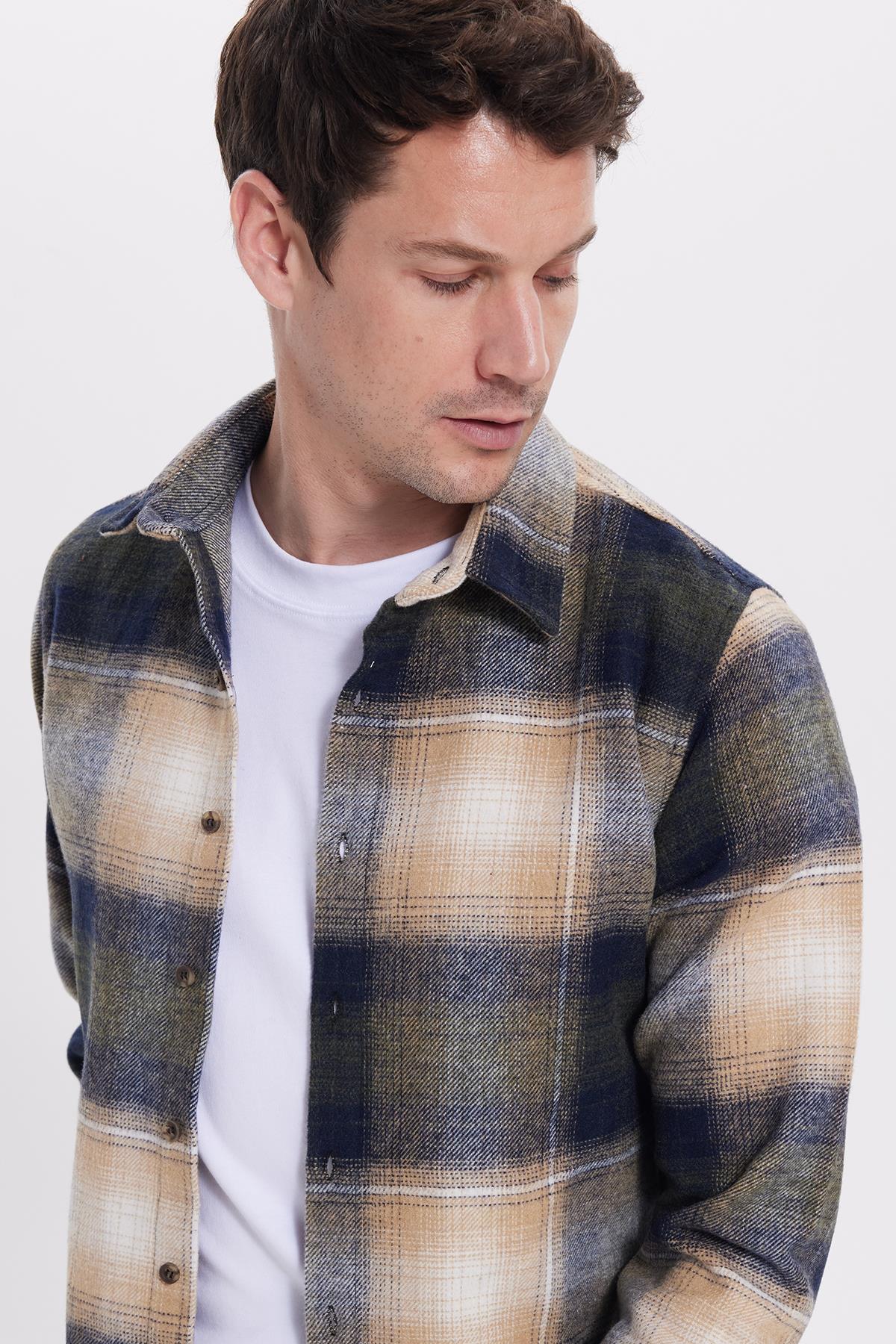 TUDORS Erkek Slim Fit Dar Kesim Kareli Kışlık Oduncu Gömlek