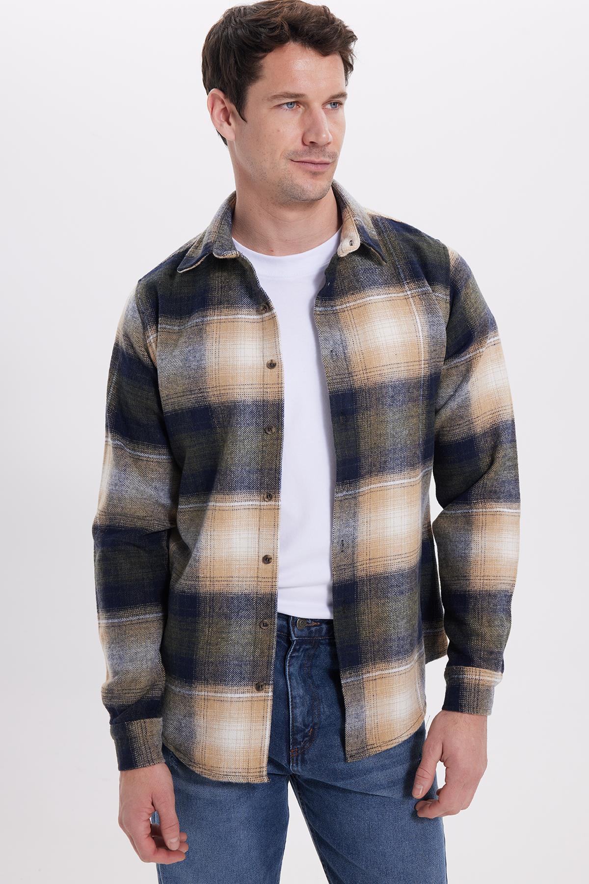 TUDORS Erkek Slim Fit Dar Kesim Kareli Kışlık Oduncu Gömlek görsel 2