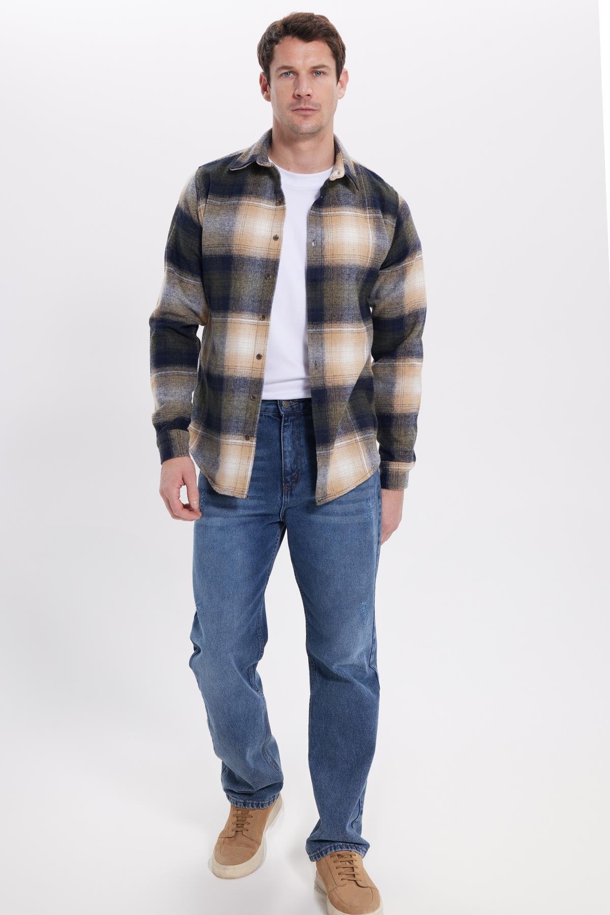 TUDORS Erkek Slim Fit Dar Kesim Kareli Kışlık Oduncu Gömlek görsel 3