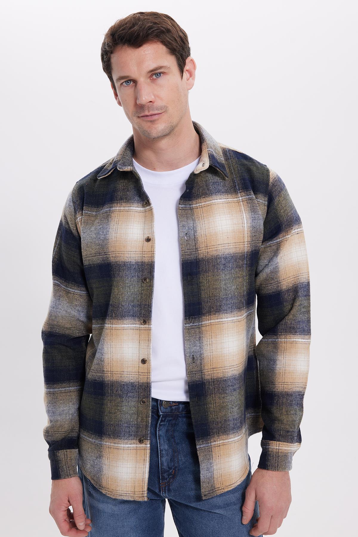 TUDORS Erkek Slim Fit Dar Kesim Kareli Kışlık Oduncu Gömlek görsel 7