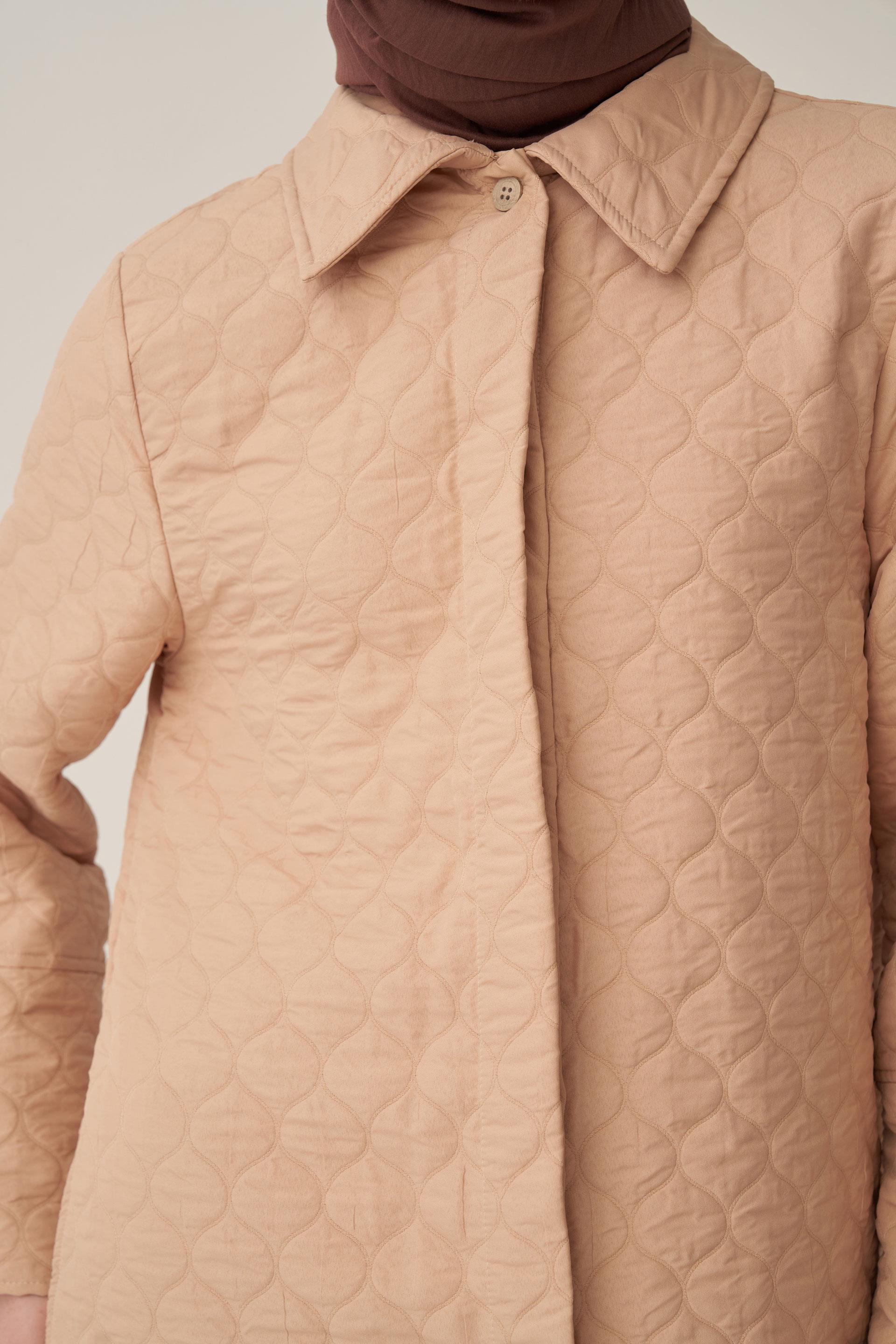 ALLDAY Bej-Deri Kemerli Kapitone Ferace görsel 6