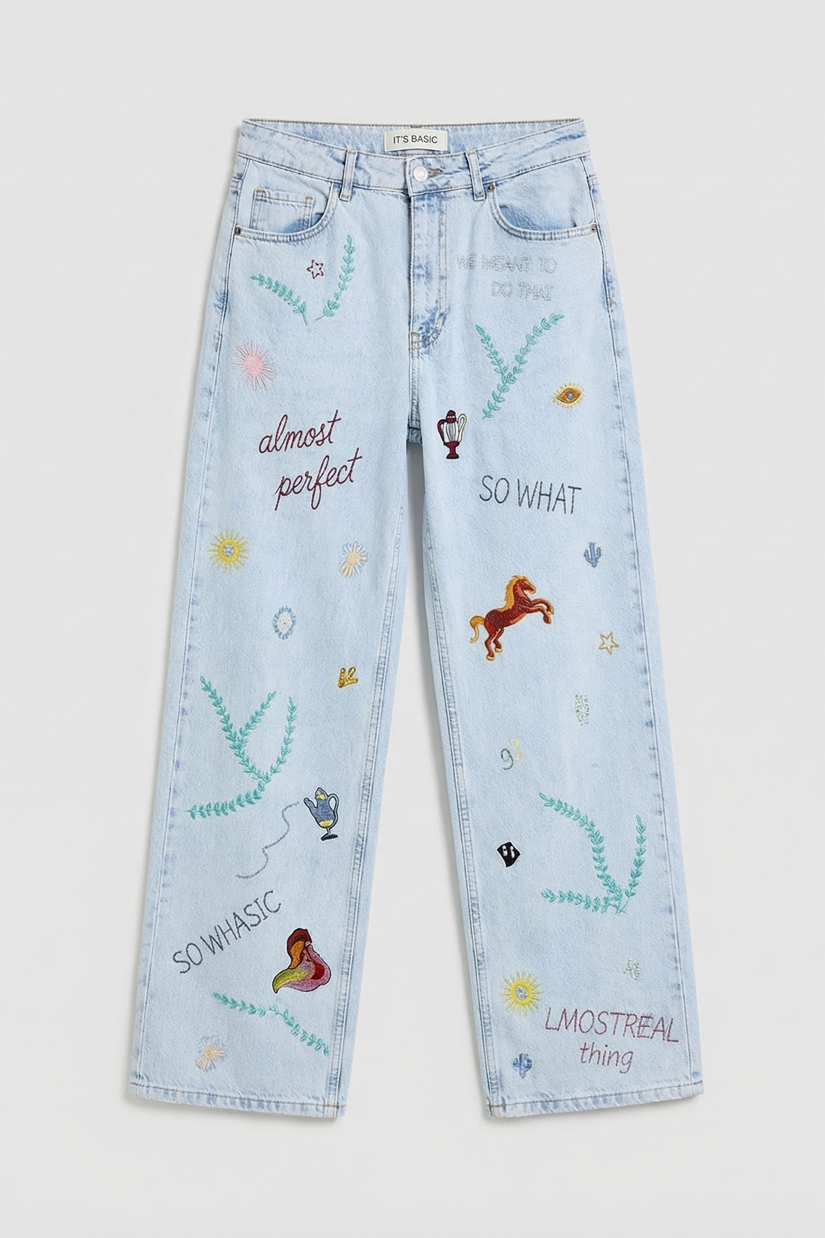 It's Basic Kadın Ice 3s6-100 Straight Fit Özel Figür Nakışlı Tasarım Denim Jean