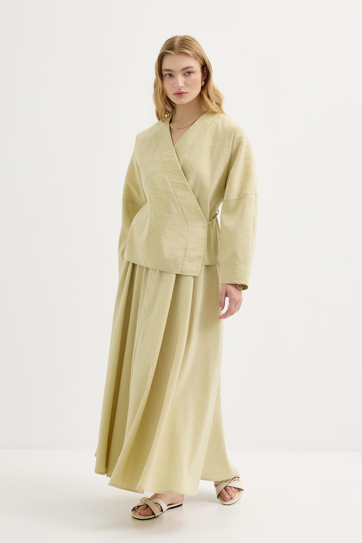 Kadriye Baştürk Bağlamalı Kimono Etek Takım Açık Yeşil görsel 3