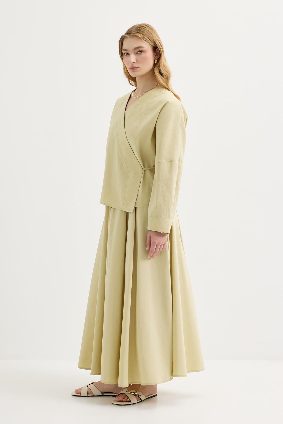 Kadriye Baştürk Bağlamalı Kimono Etek Takım Açık Yeşil görsel 4