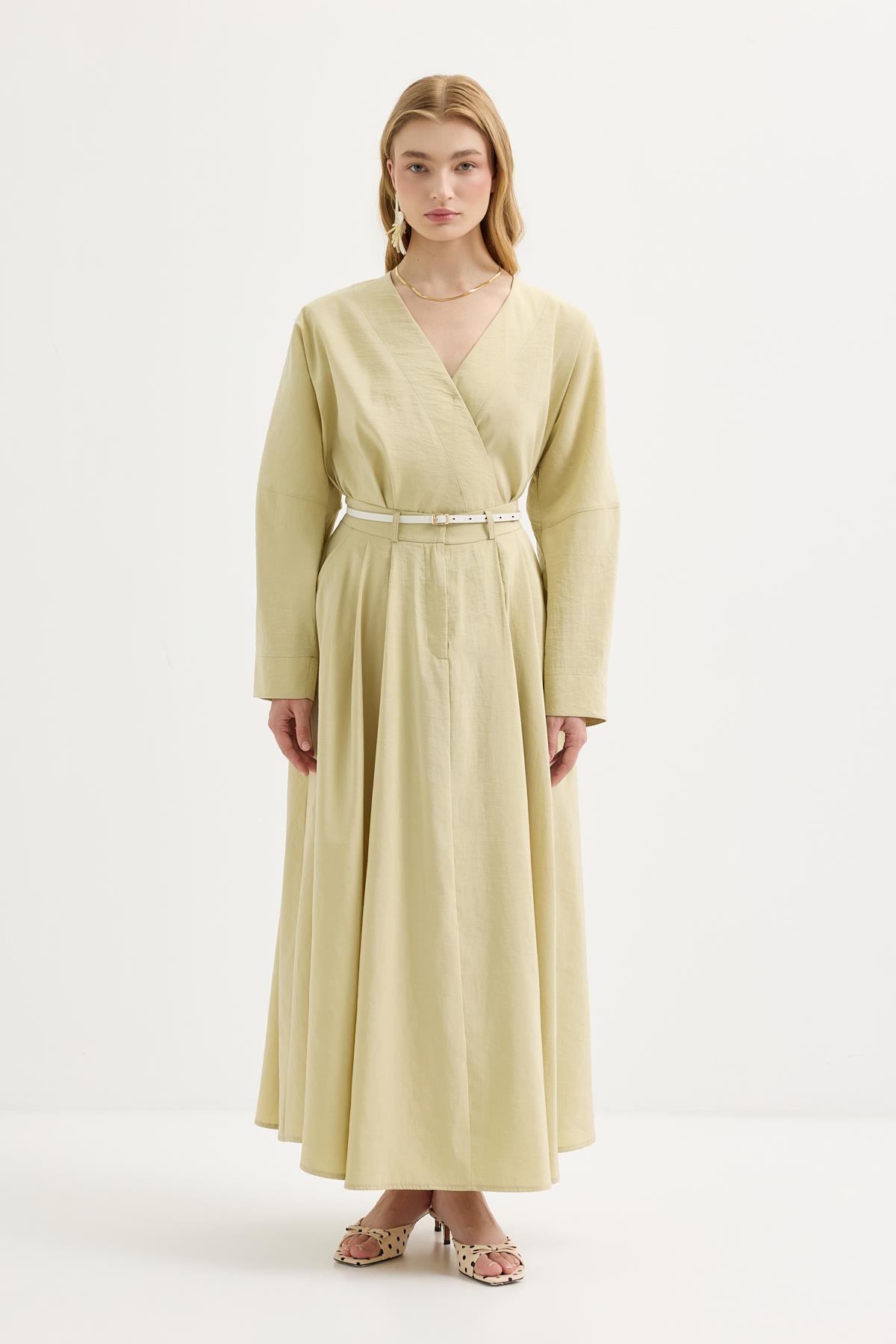 Kadriye Baştürk Bağlamalı Kimono Etek Takım Açık Yeşil görsel 5