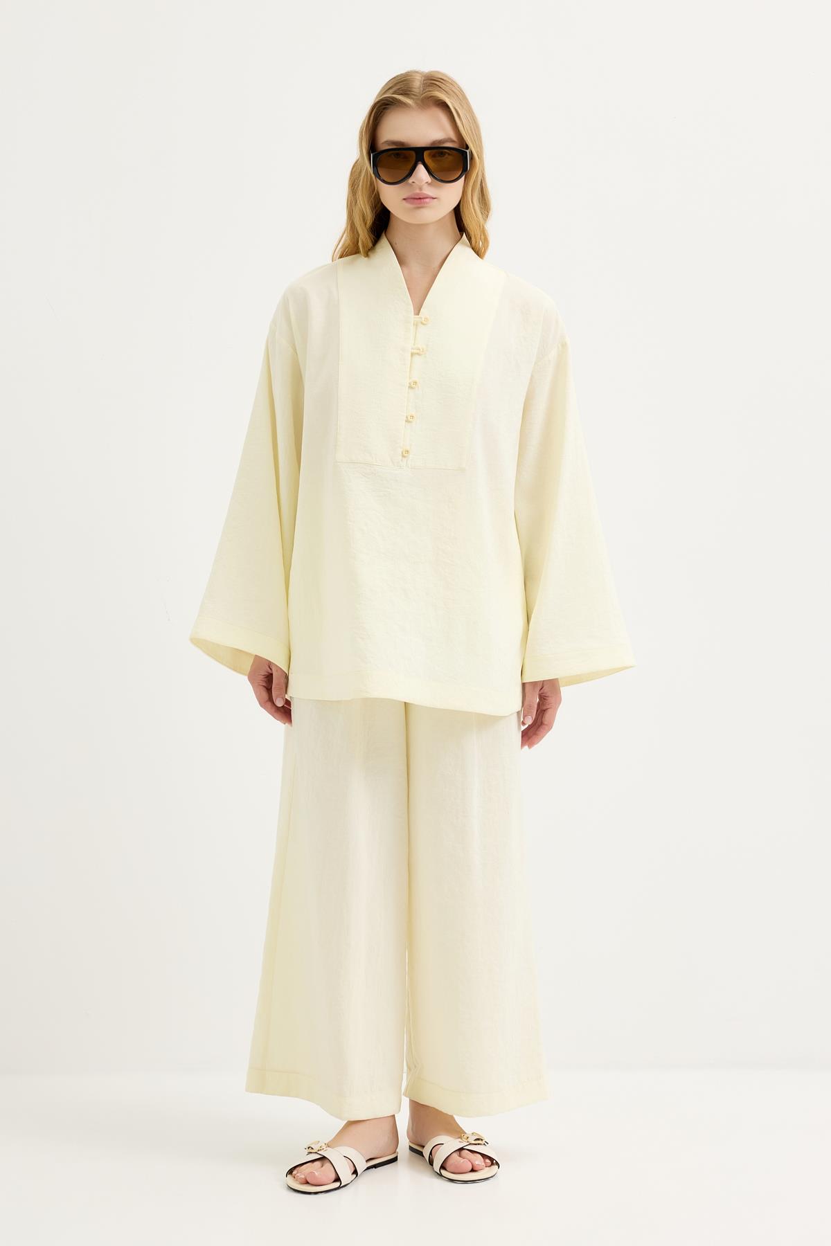 Kadriye Baştürk Britli Oversize Tunik Pantolon Takım Sarı
