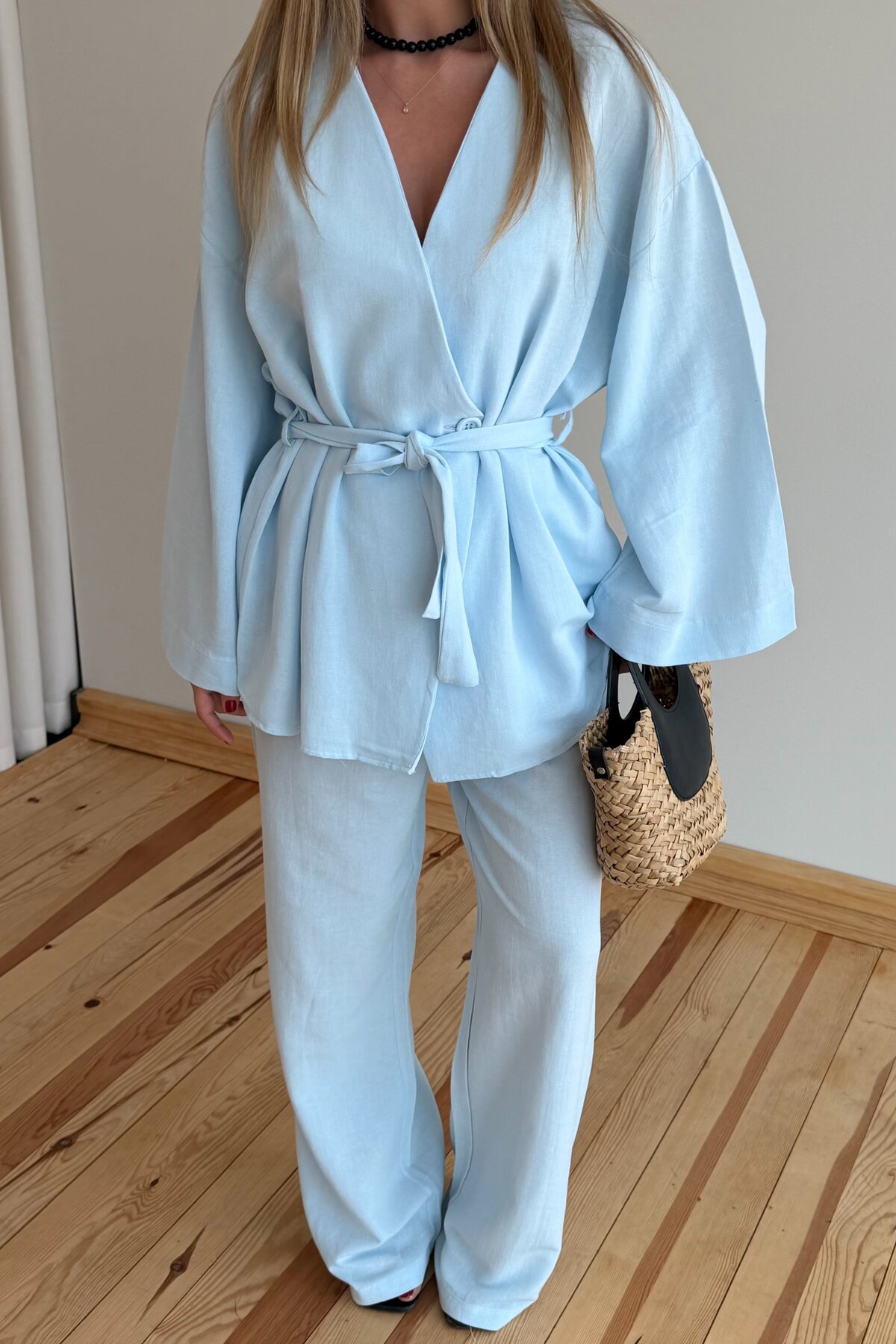 Laluvia Mavi Pamuklu Kimono Takım görsel 2