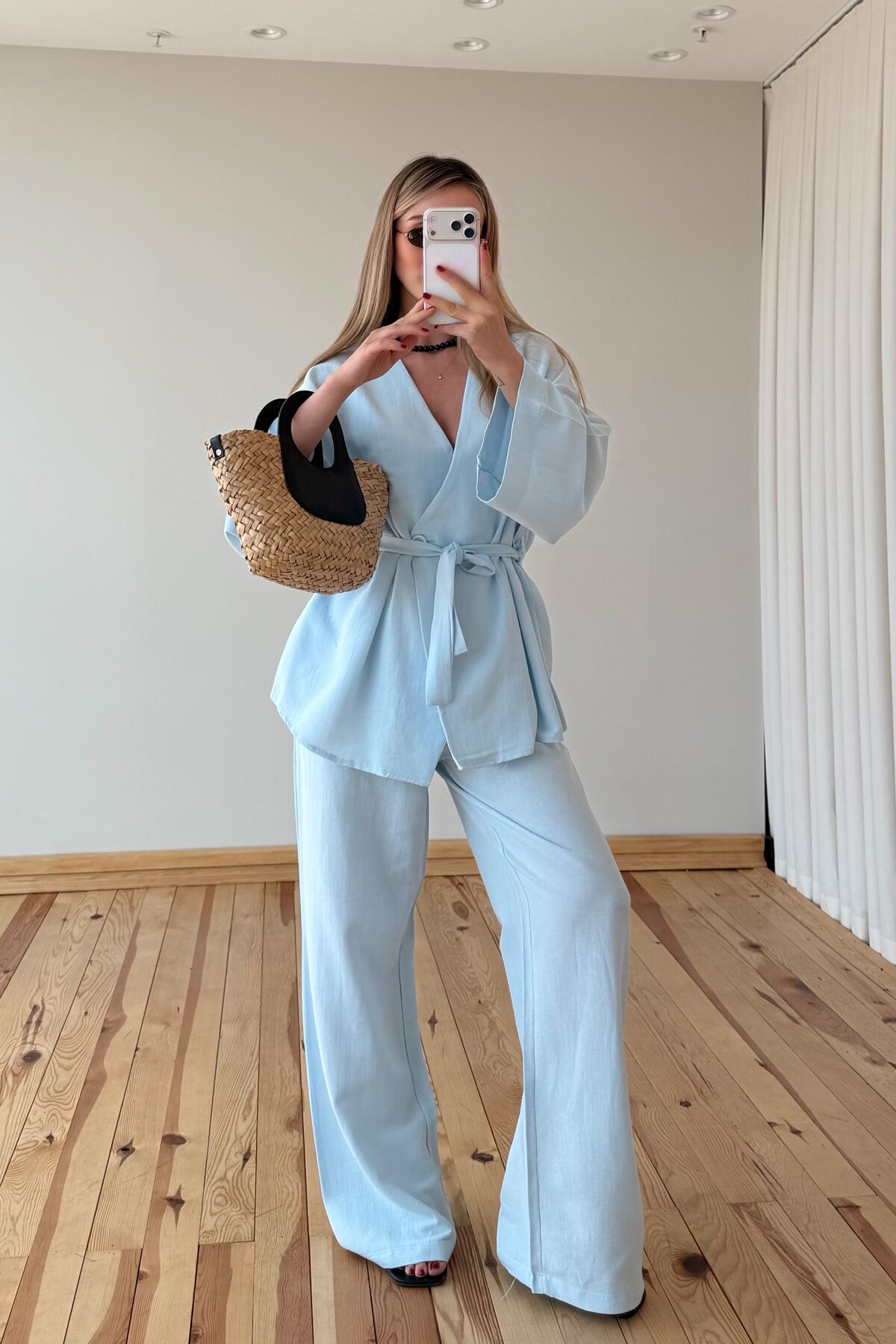 Laluvia Mavi Pamuklu Kimono Takım görsel 3