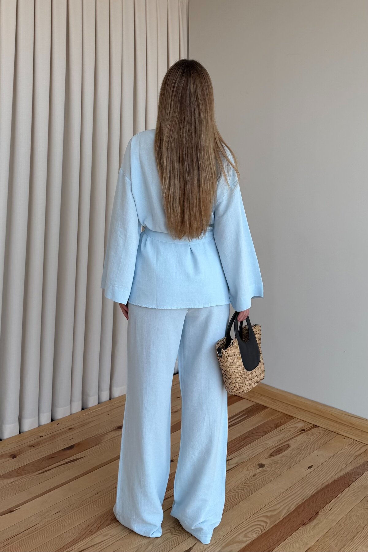 Laluvia Mavi Pamuklu Kimono Takım görsel 4
