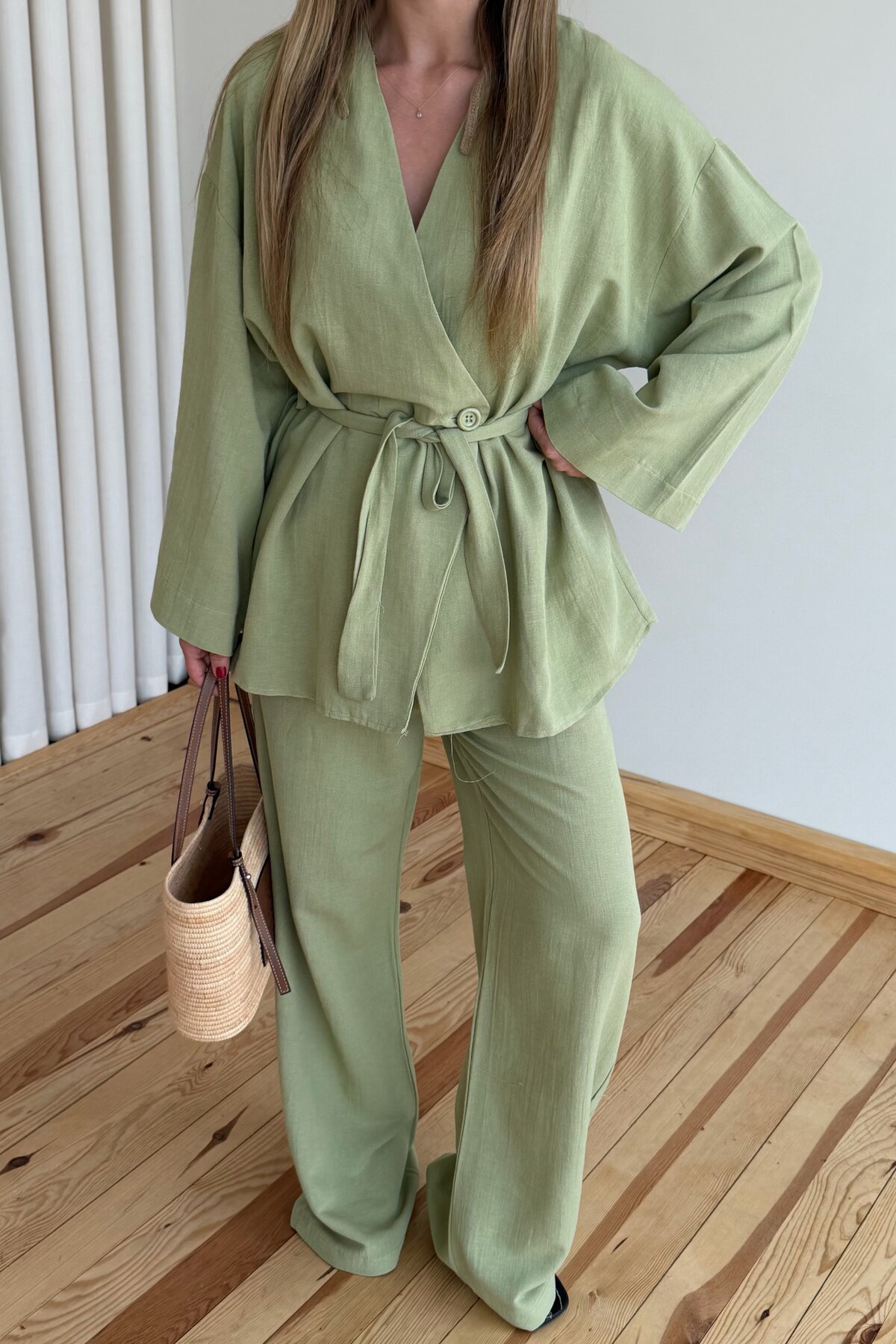 Laluvia Haki Pamuklu Kimono Takım görsel 2
