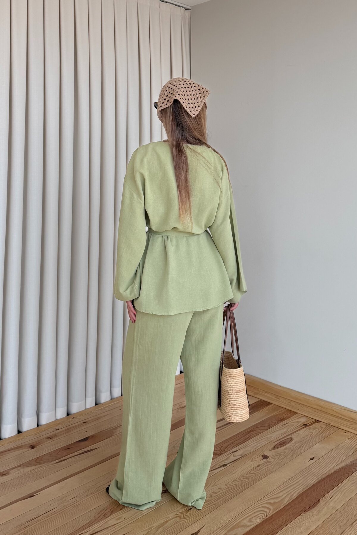 Laluvia Haki Pamuklu Kimono Takım görsel 3