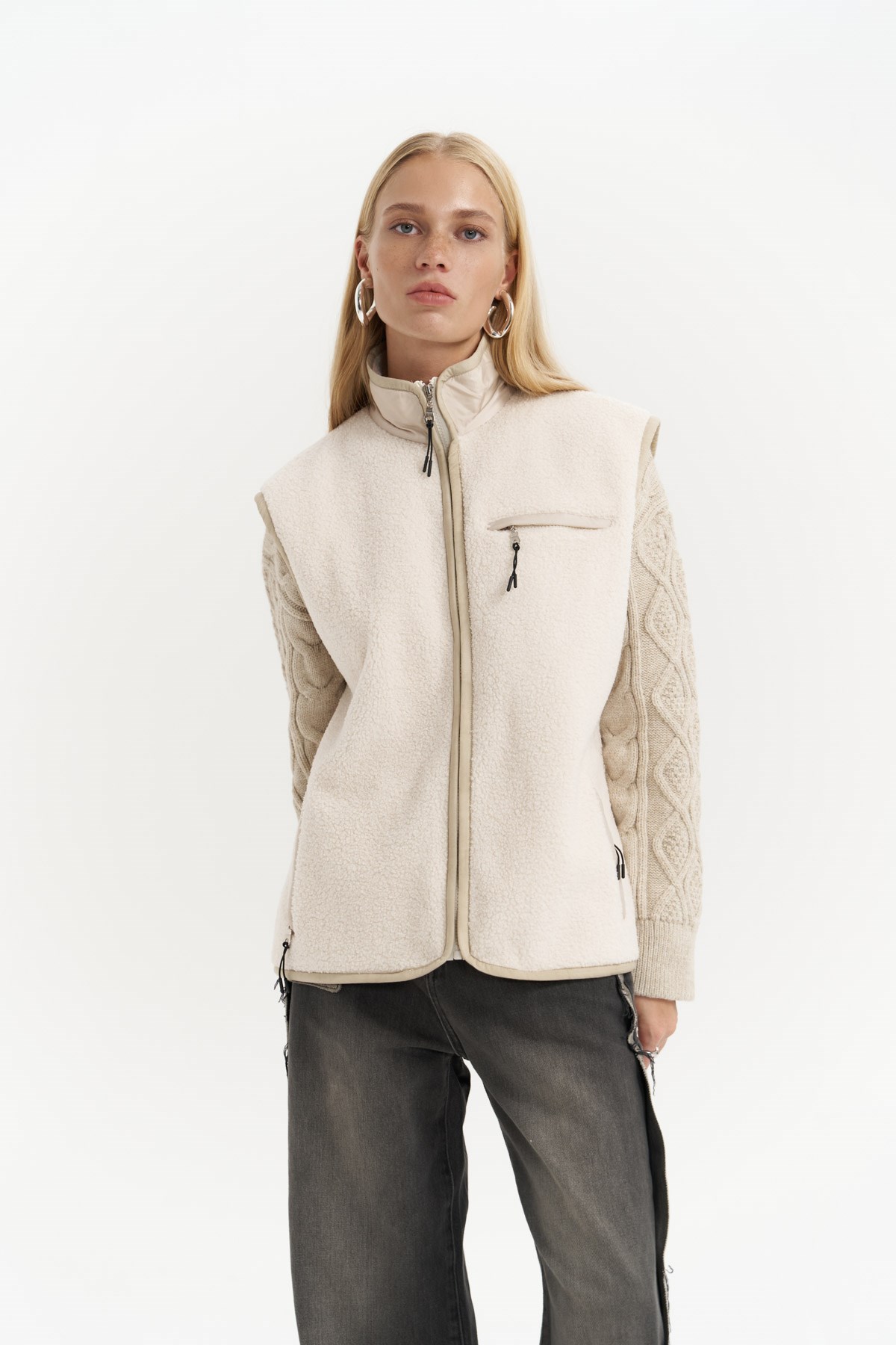 Mai Collection Alberg Bej Salaş Teddy Yelek görsel 4