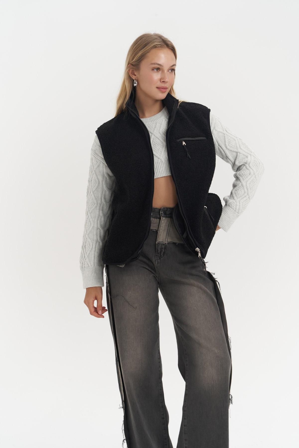 Mai Collection Alberg Siyah Salaş Teddy Yelek görsel 3