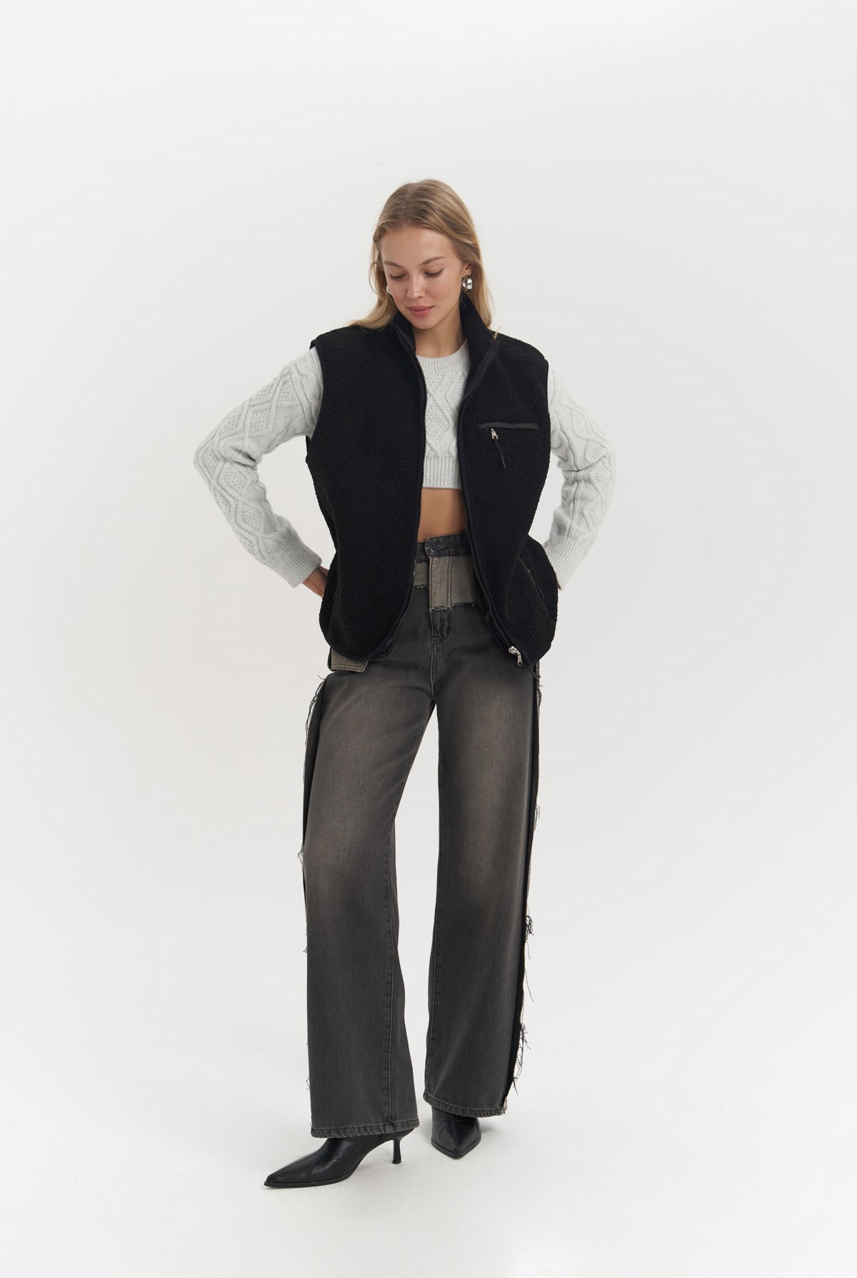Mai Collection Alberg Siyah Salaş Teddy Yelek görsel 4