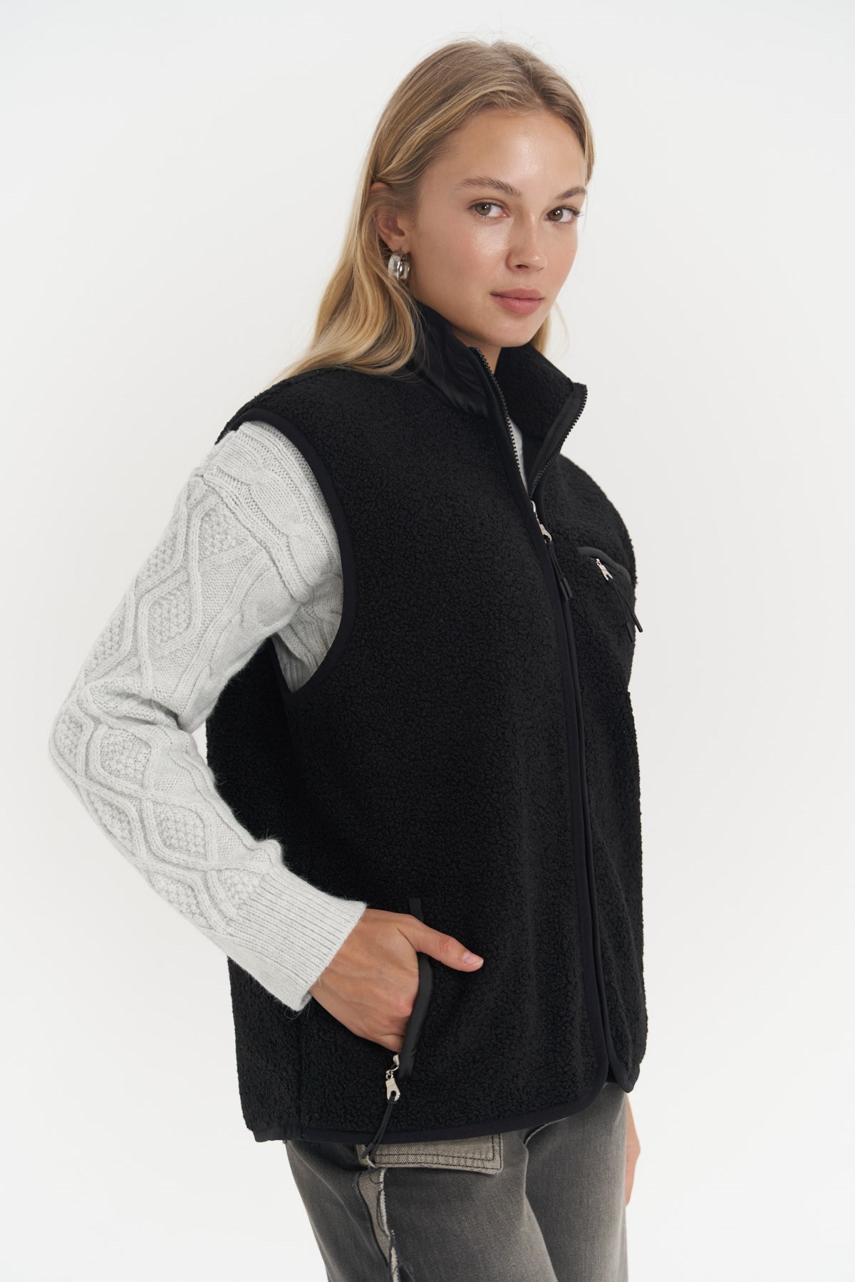 Mai Collection Alberg Siyah Salaş Teddy Yelek görsel 6