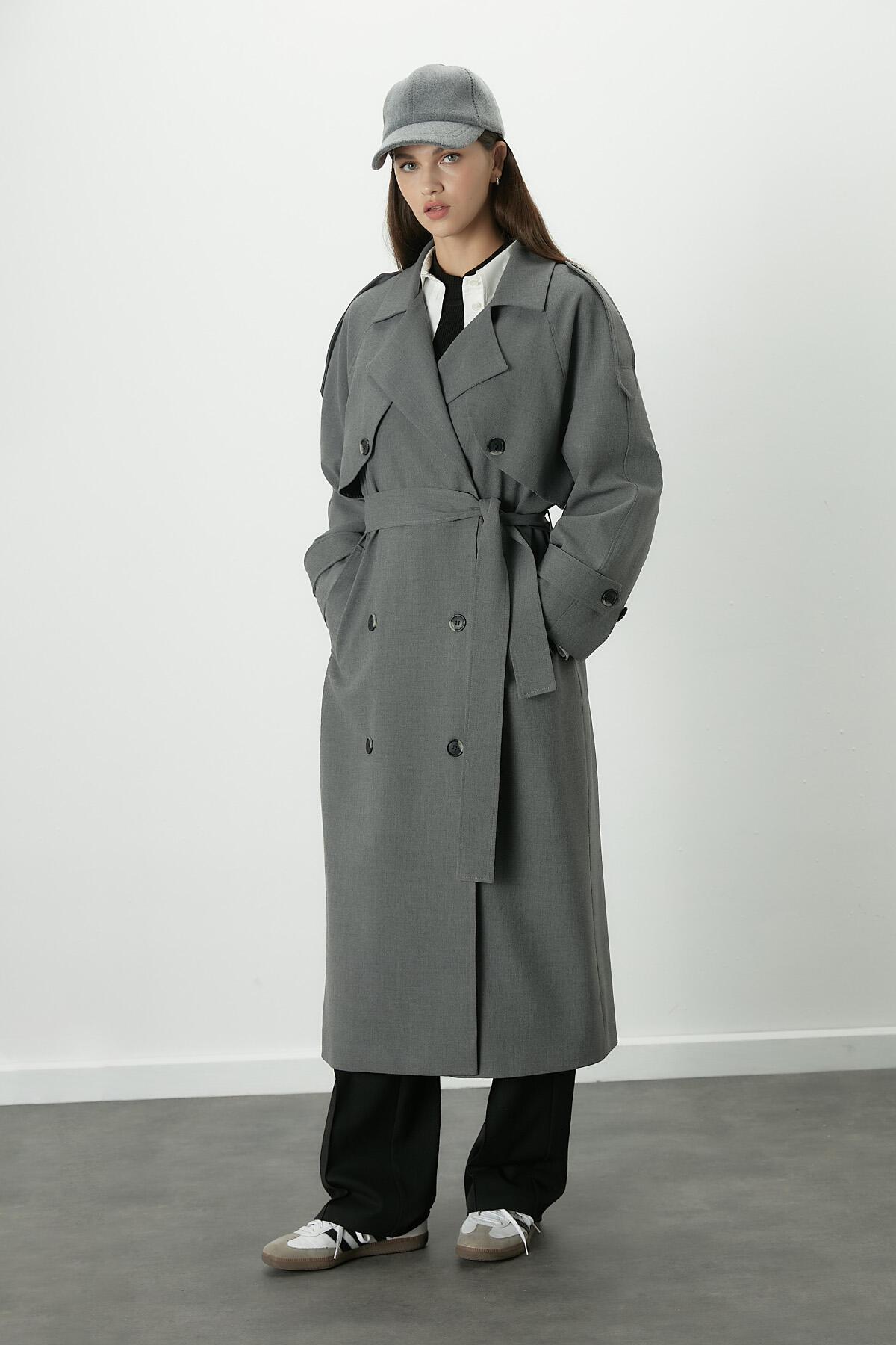 Manuka Premium Oversize Trençkot Gri görsel 2