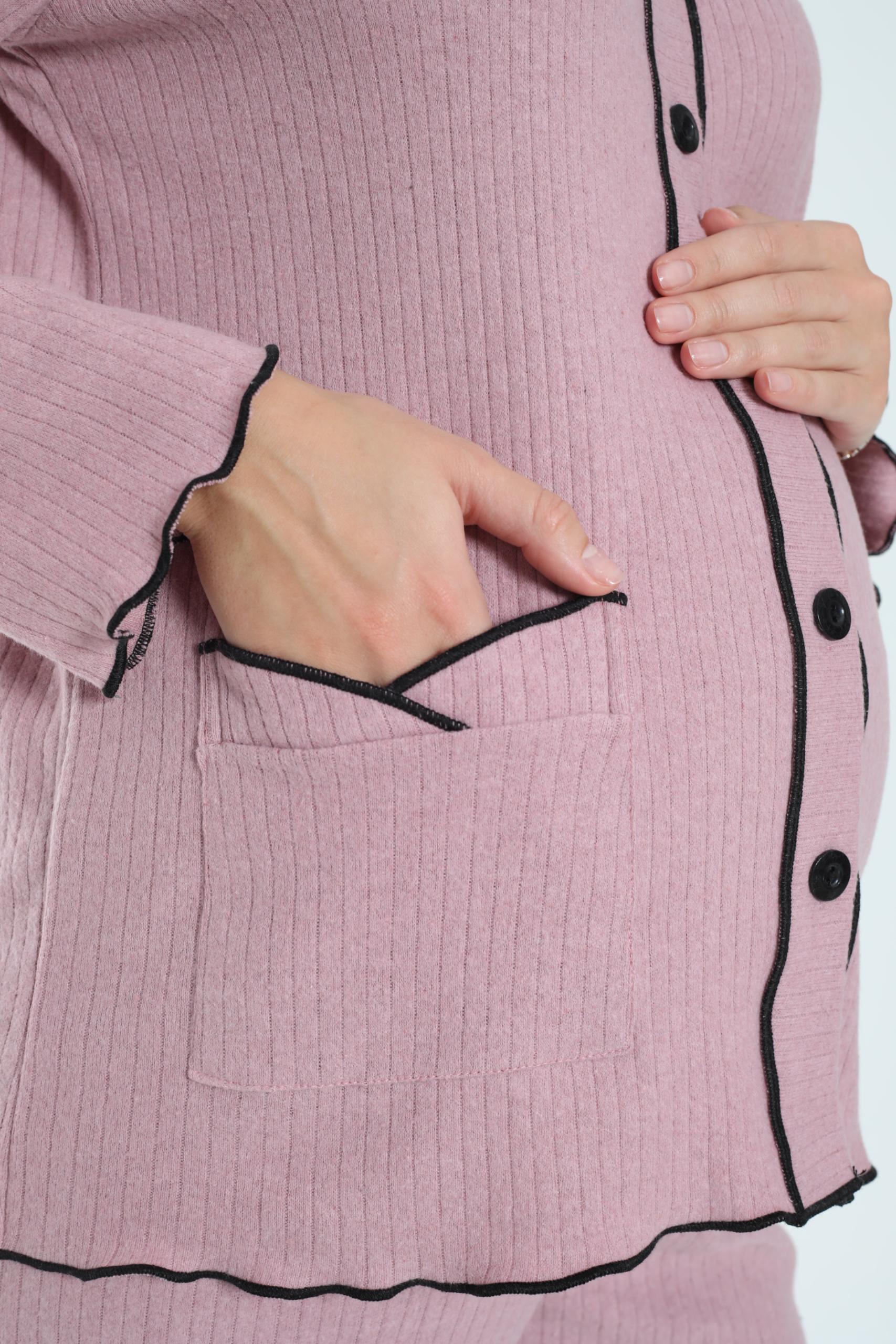 MİSS DÜNYA LİSSA Gül Kurusu Önden Düğmeli Ayarlanabilir Bel Kol ve Paça Fırfır Detaylı Hamile Pijama Takımı görsel 6