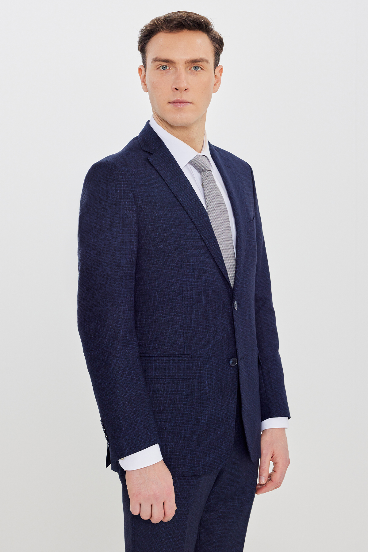 Altınyıldız Classics Erkek Lacivert-Mavi Slim Fit Mono Yaka Desenli Çift Pantolonlu Takım Elbise görsel 2