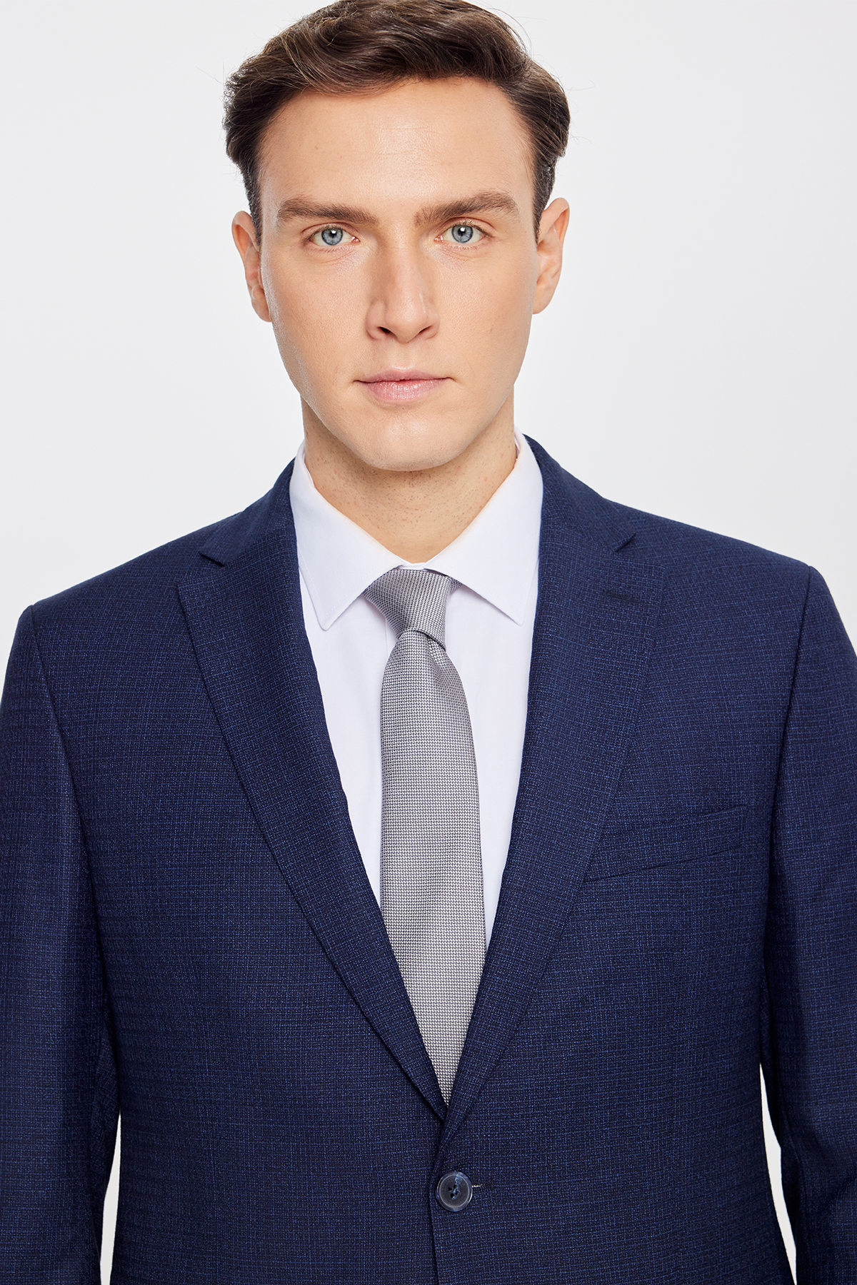 Altınyıldız Classics Erkek Lacivert-Mavi Slim Fit Mono Yaka Desenli Çift Pantolonlu Takım Elbise görsel 3