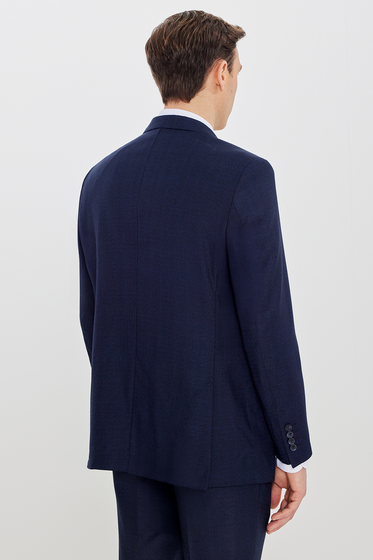 Altınyıldız Classics Erkek Lacivert-Mavi Slim Fit Mono Yaka Desenli Çift Pantolonlu Takım Elbise görsel 5