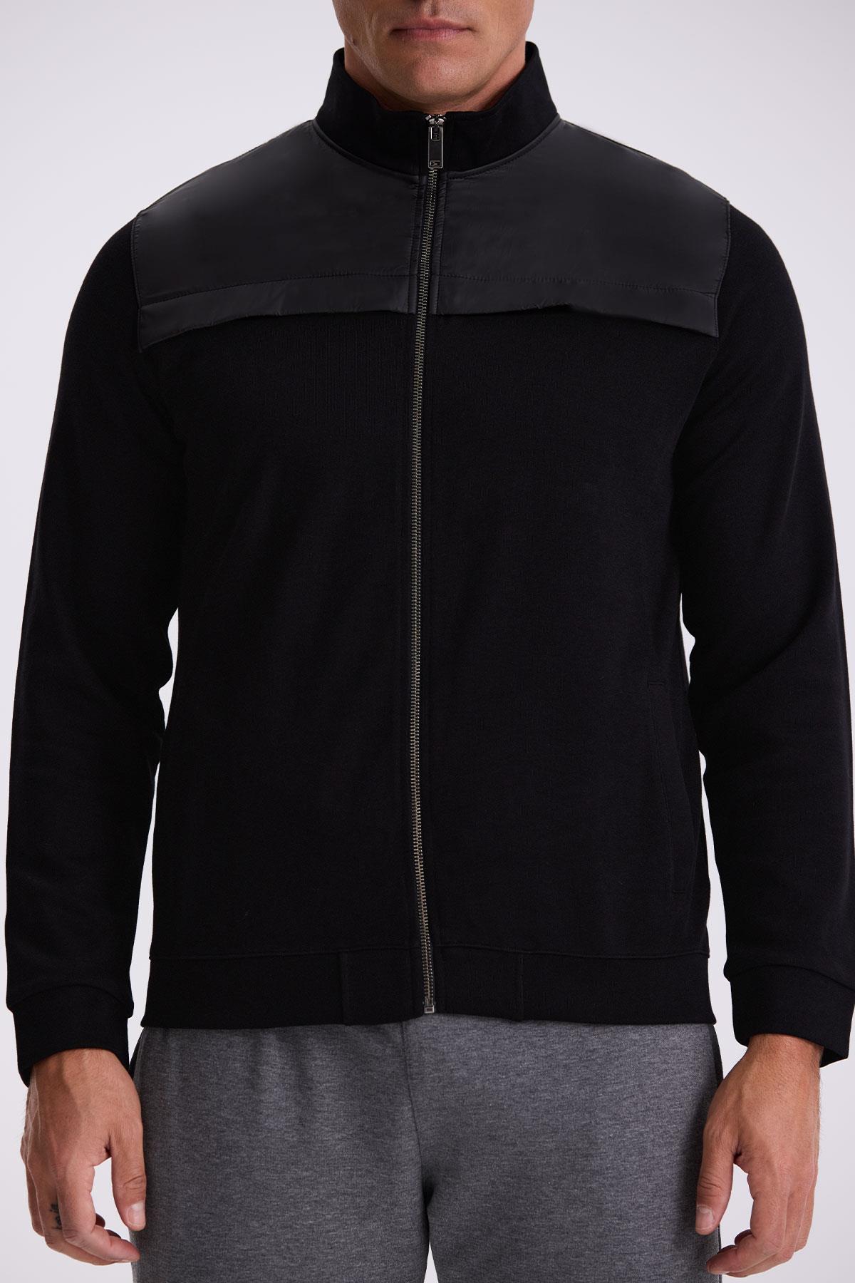 JAKAMEN Siyah Slim Fit Fermuarlı Pamuklu Elastanlı Eşofman Üstü görsel 3