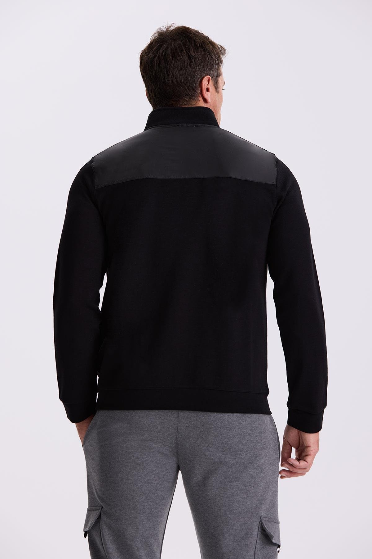 JAKAMEN Siyah Slim Fit Fermuarlı Pamuklu Elastanlı Eşofman Üstü görsel 4