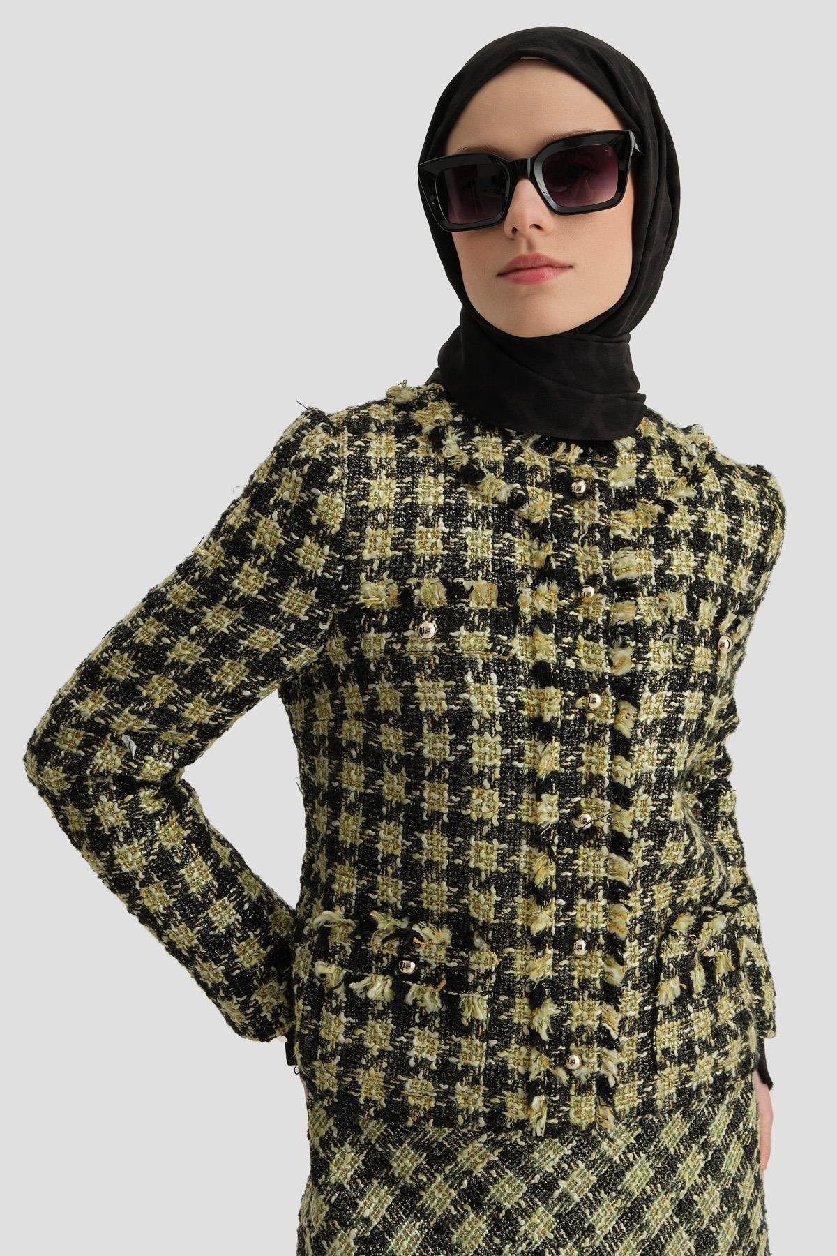 ARMİNE Simli Tüvit Ceket 24K5719 Yeşil görsel 4