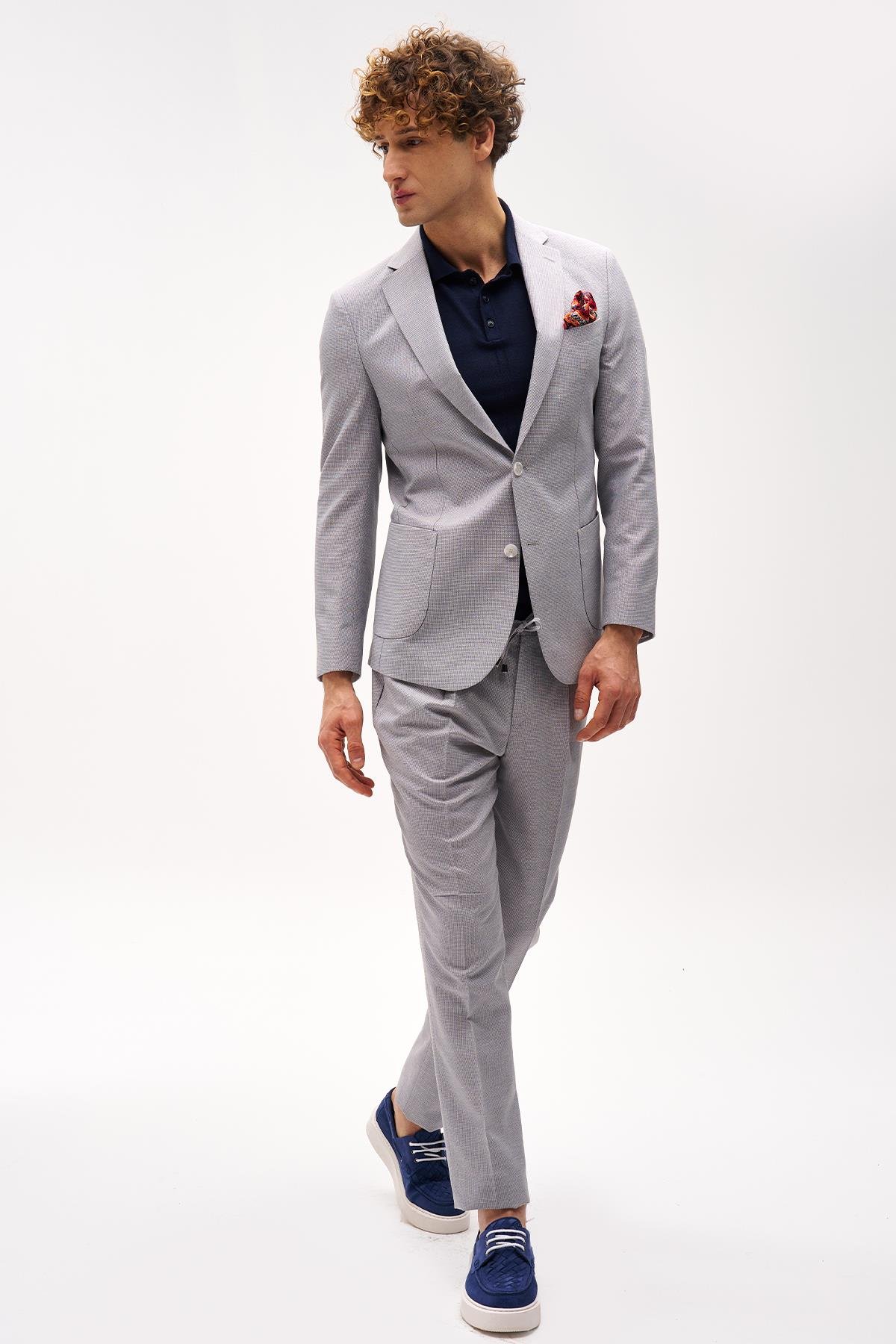 igs Erkek Bej Slim Fit / Dar Kalıp Mono Yaka Takım Elbise
